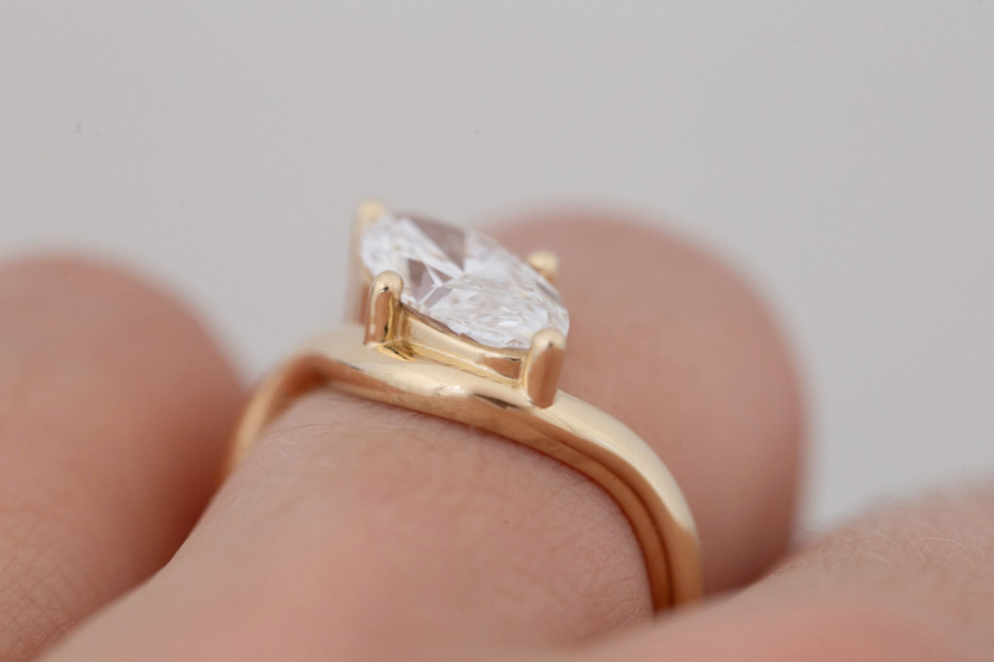 Townes Ring | Lab Moval Cut Diamond Solitaire Curved Band Engagement Ring + Wedding Band Set 2.09 ct | 14k Recycled Gold | One of a Kind