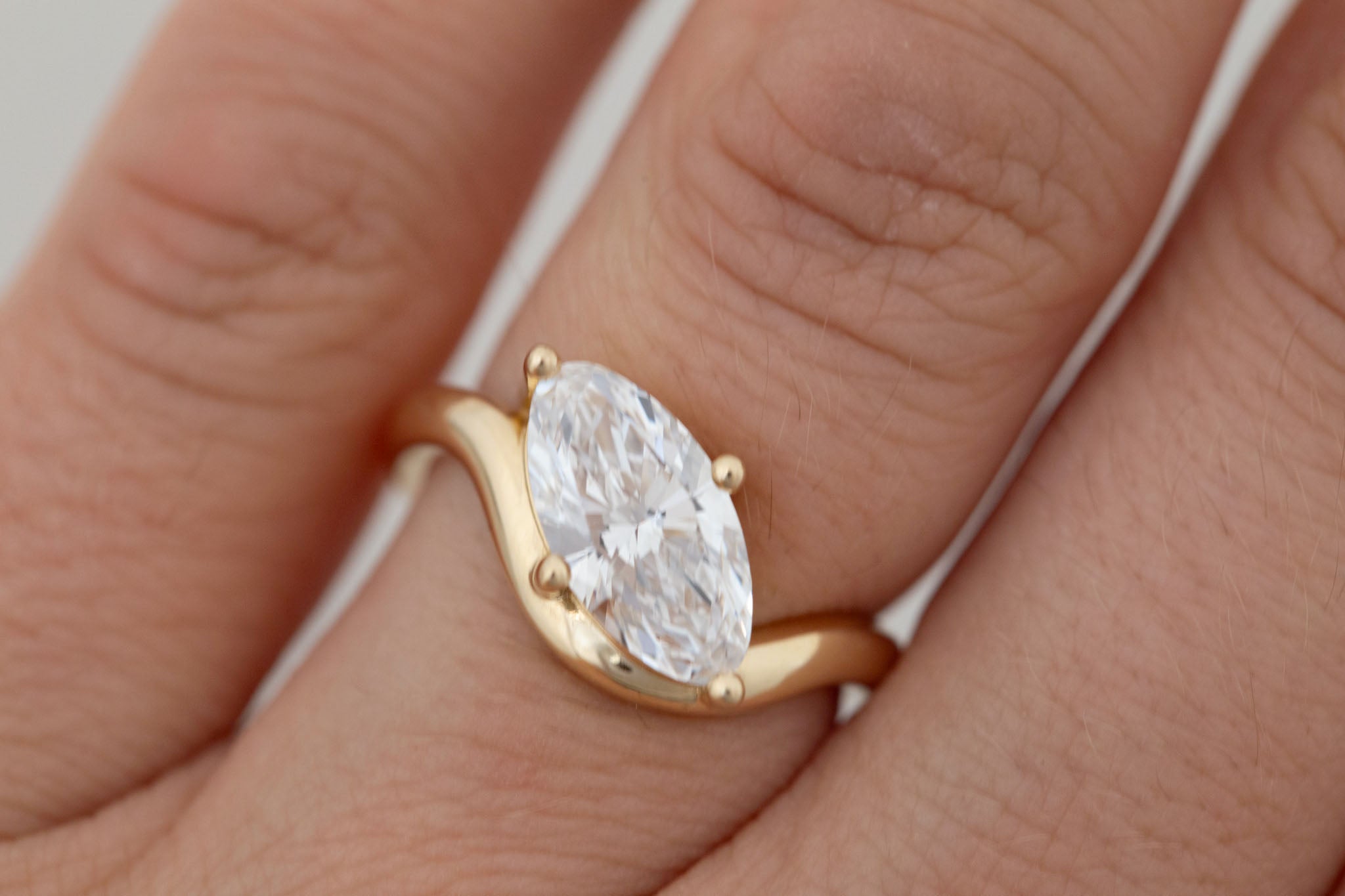 Townes Ring | Lab Moval Cut Diamond Solitaire Curved Band Engagement Ring + Wedding Band Set 2.09 ct | 14k Recycled Gold | One of a Kind
