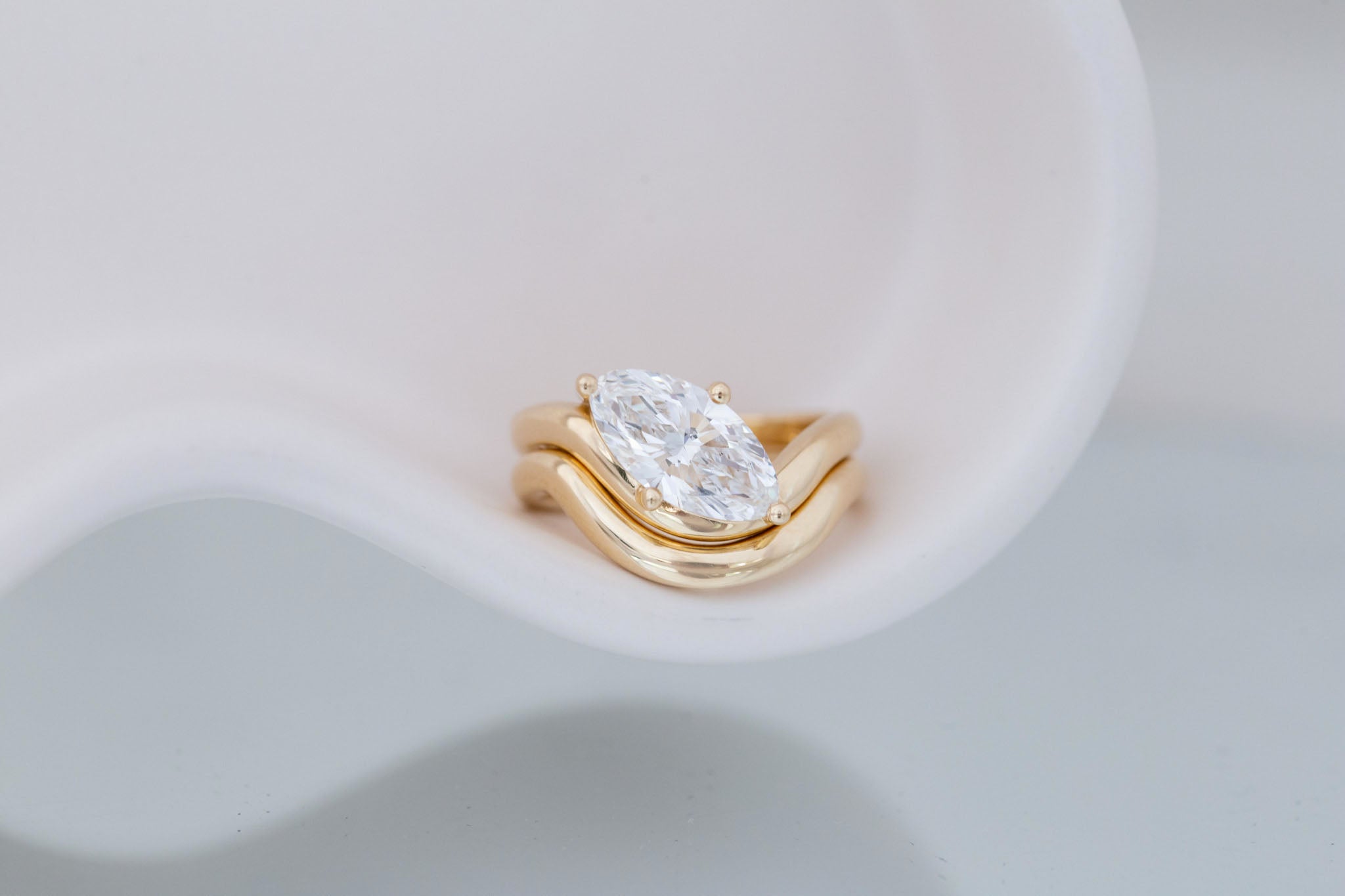 Townes Ring | Lab Moval Cut Diamond Solitaire Curved Band Engagement Ring + Wedding Band Set 2.09 ct | 14k Recycled Gold | One of a Kind
