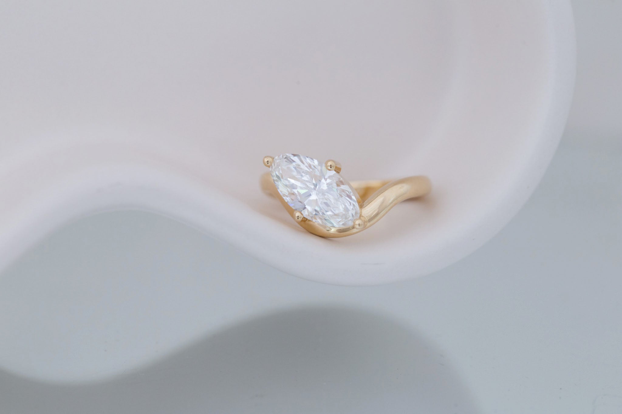 Townes Ring | Lab Moval Cut Diamond Solitaire Curved Band Engagement Ring + Wedding Band Set 2.09 ct | 14k Recycled Gold | One of a Kind