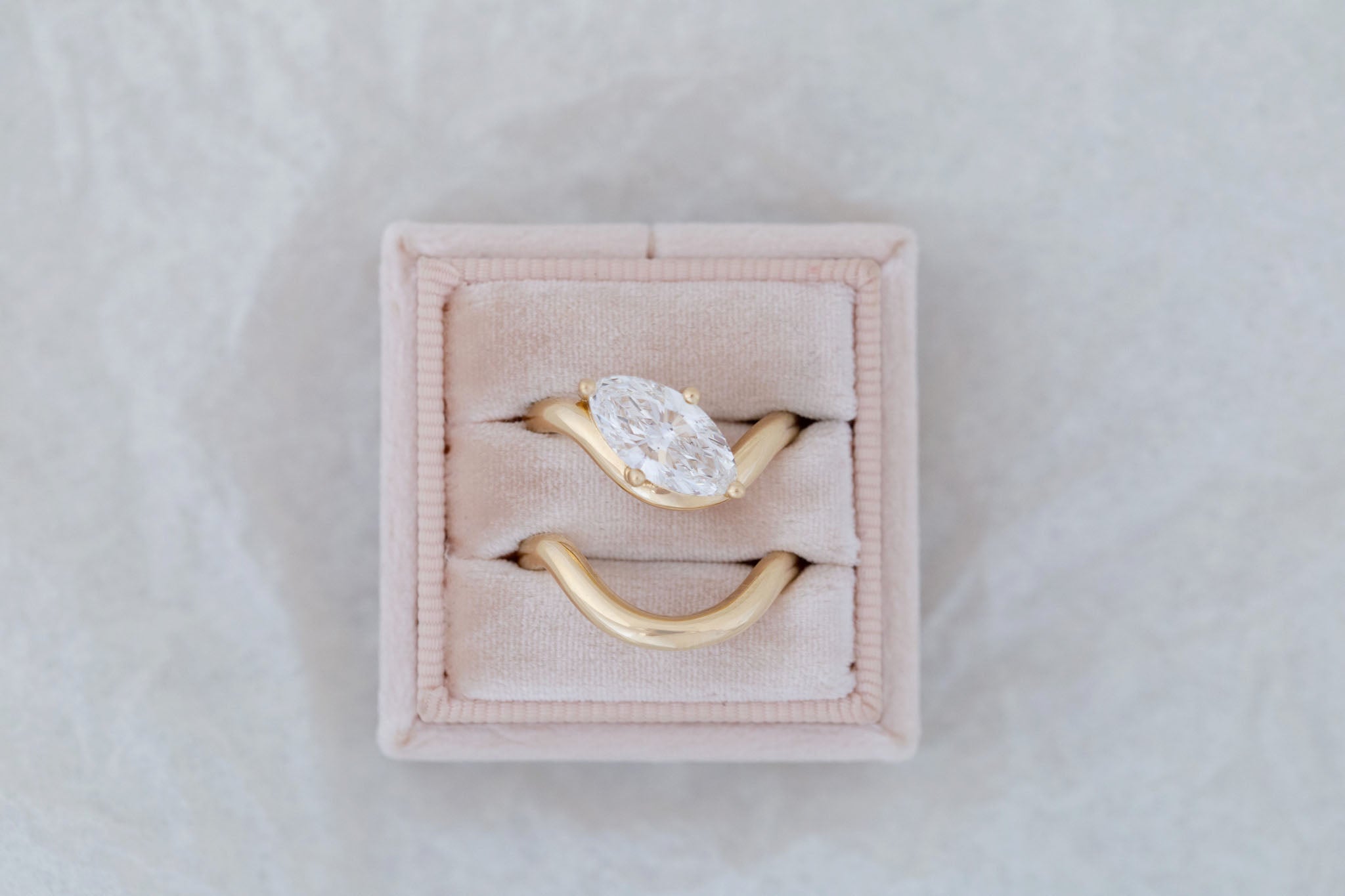 Townes Ring | Lab Moval Cut Diamond Solitaire Curved Band Engagement Ring + Wedding Band Set 2.09 ct | 14k Recycled Gold | One of a Kind