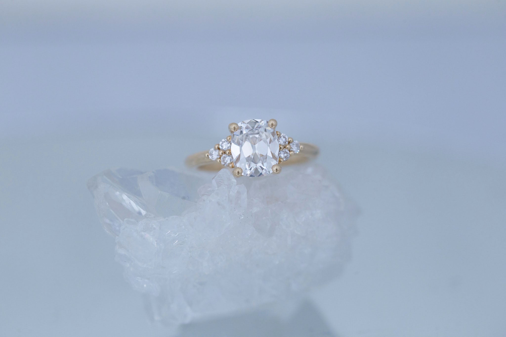 Verona Ring | Lab Antique Cushion Cut Diamond + Round Diamond Accents Engagement Ring 2.12 ct | 14k Recycled Gold | One of a Kind