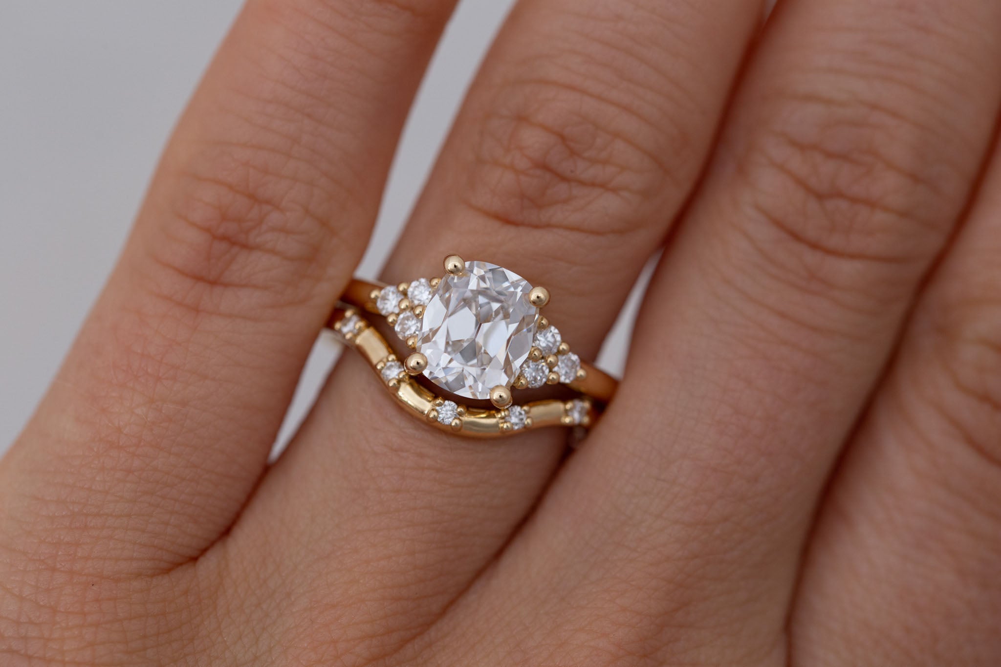 Verona Ring | Lab Antique Cushion Cut Diamond + Round Diamond Accents Engagement Ring 2.12 ct | 14k Recycled Gold | One of a Kind