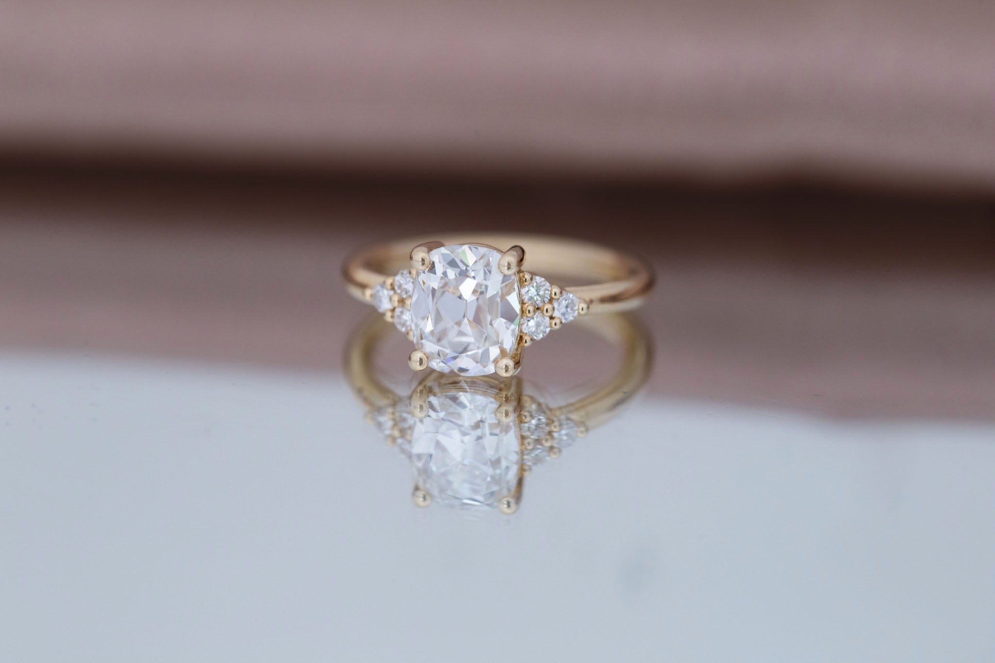 Verona Ring | Lab Antique Cushion Cut Diamond + Round Diamond Accents Engagement Ring 2.12 ct | 14k Recycled Gold | One of a Kind