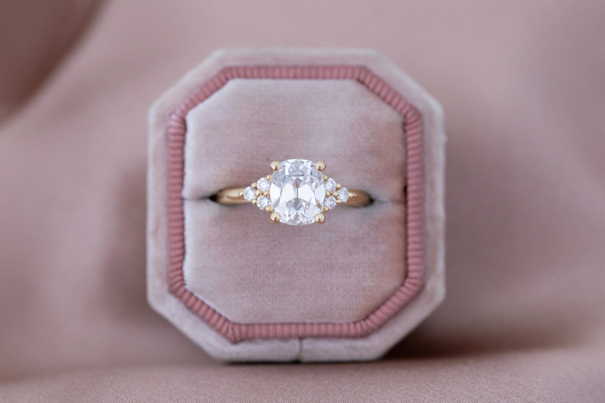 Verona Ring | Lab Antique Cushion Cut Diamond + Round Diamond Accents Engagement Ring 2.12 ct | 14k Recycled Gold | One of a Kind