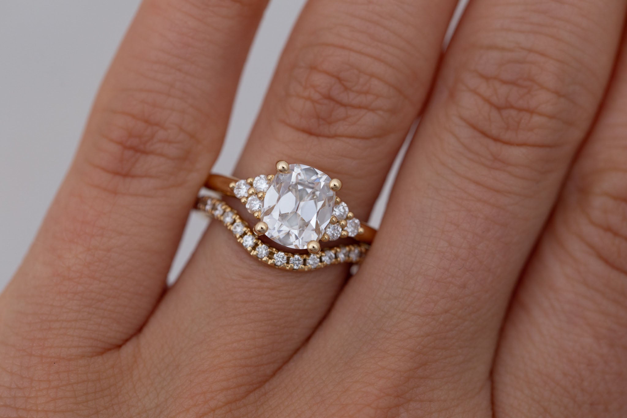 Verona Ring | Lab Antique Cushion Cut Diamond + Round Diamond Accents Engagement Ring 2.12 ct | 14k Recycled Gold | One of a Kind