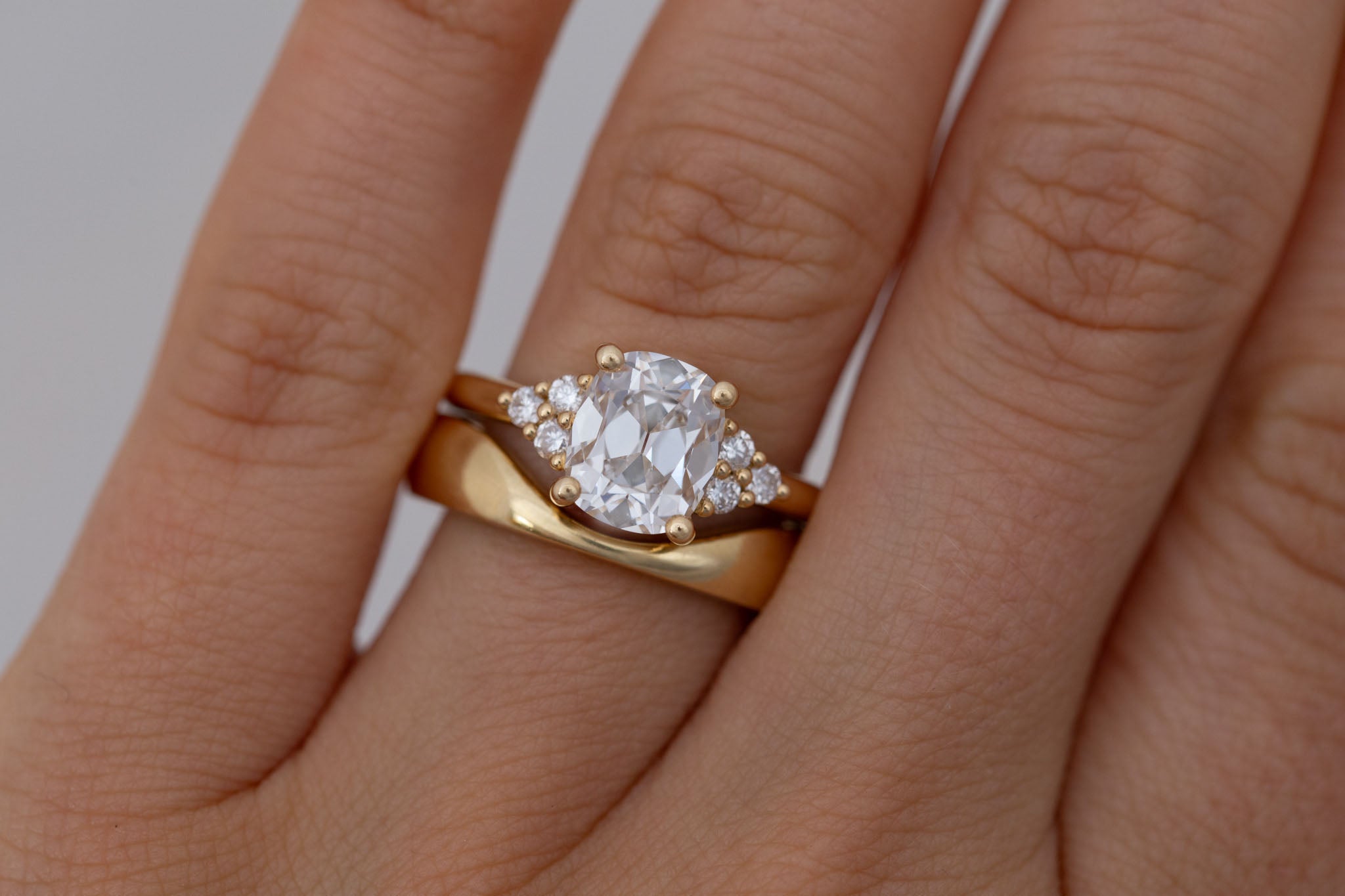 Verona Ring | Lab Antique Cushion Cut Diamond + Round Diamond Accents Engagement Ring 2.12 ct | 14k Recycled Gold | One of a Kind