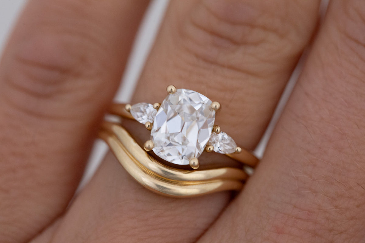 Iris Ring | Lab Antique Cut Cushion Diamond + Pear Diamond Accent Engagement Ring 2.20 ct | 14k Recycled Gold | One of a Kind
