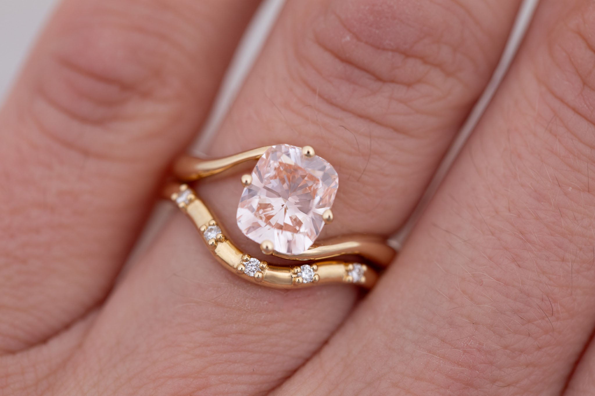 Marin Ring | Lab Pink Diamond Cushion Cut Bypass Engagement Ring 2.20 ct | 14k Recycled Gold | One of a Kind