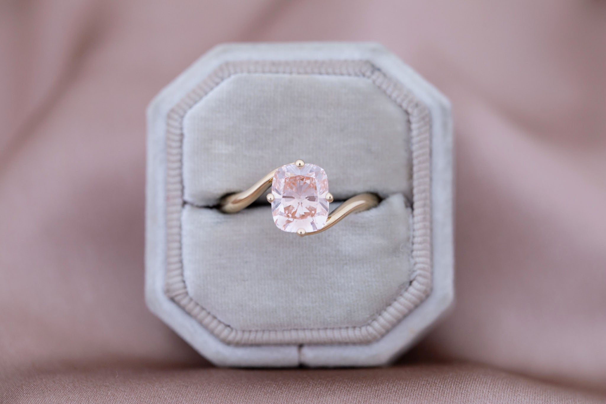 Marin Ring | Lab Pink Diamond Cushion Cut Bypass Engagement Ring 2.20 ct | 14k Recycled Gold | One of a Kind