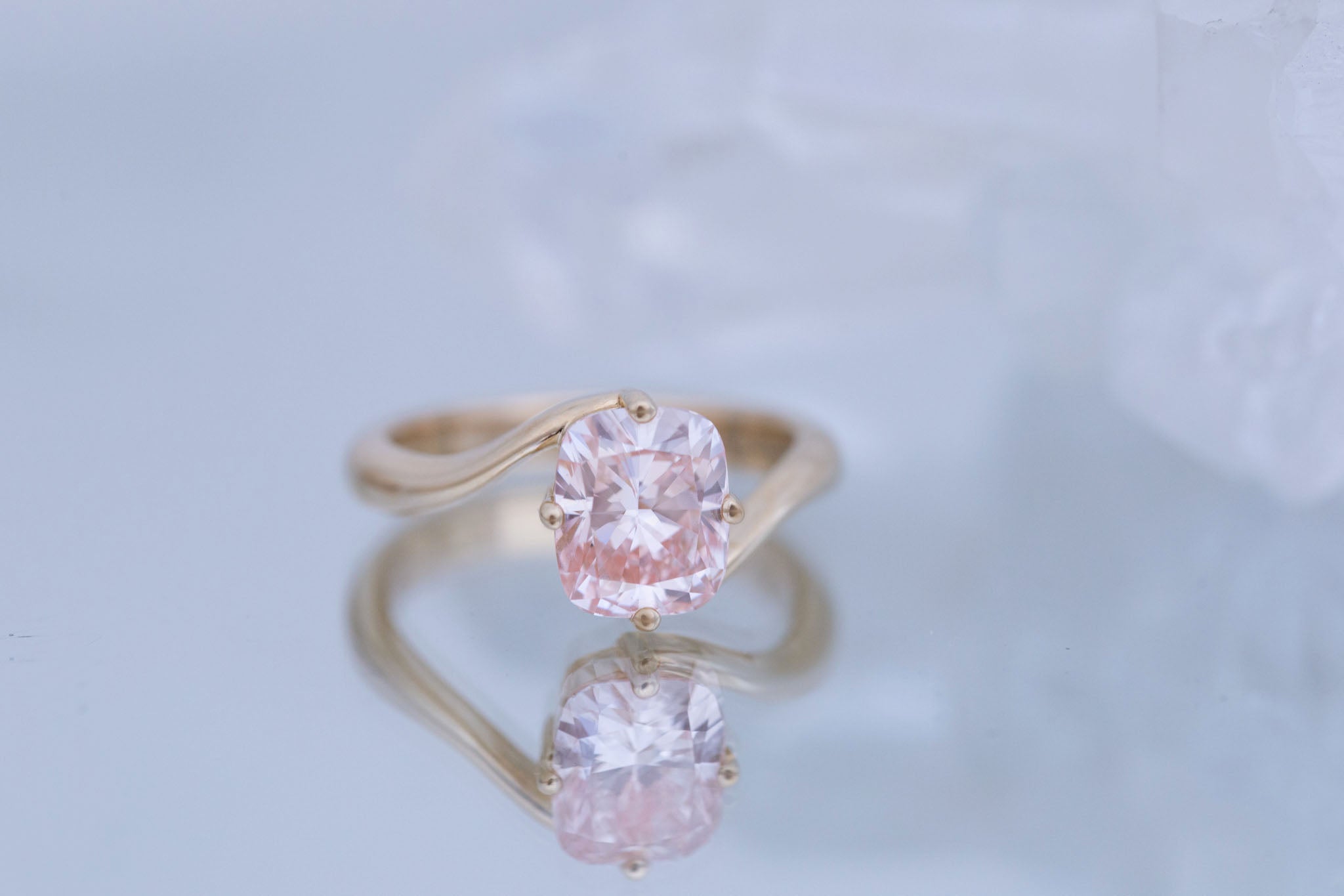 Marin Ring | Lab Pink Diamond Cushion Cut Bypass Engagement Ring 2.20 ct | 14k Recycled Gold | One of a Kind