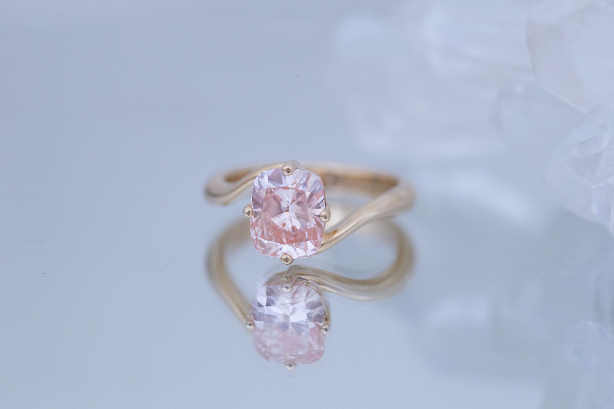 Marin Ring | Lab Pink Diamond Cushion Cut Bypass Engagement Ring 2.20 ct | 14k Recycled Gold | One of a Kind