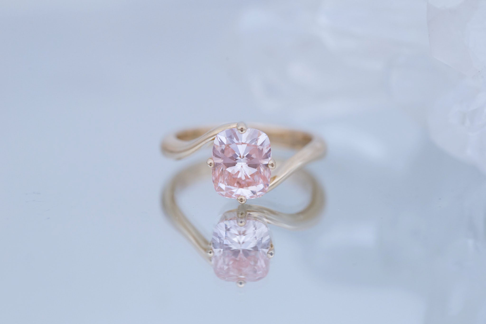 Marin Ring | Lab Pink Diamond Cushion Cut Bypass Engagement Ring 2.20 ct | 14k Recycled Gold | One of a Kind