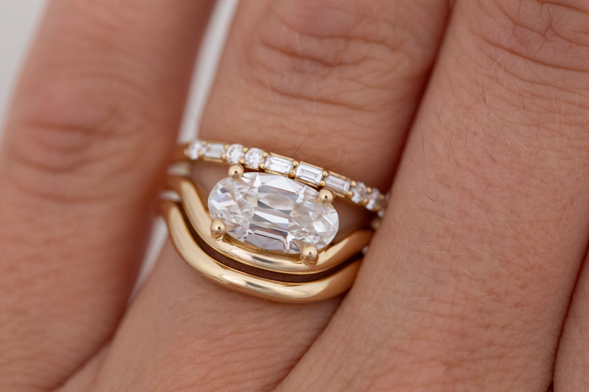 Hayes Ring | Lab Moval Solitaire + Double Curved Band Engagement Ring 2.33 ct | 14k Recycled Gold | One of a Kind