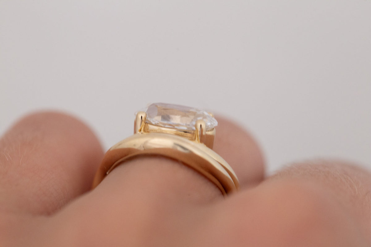 Hayes Ring | Lab Moval Solitaire + Double Curved Band Engagement Ring 2.33 ct | 14k Recycled Gold | One of a Kind