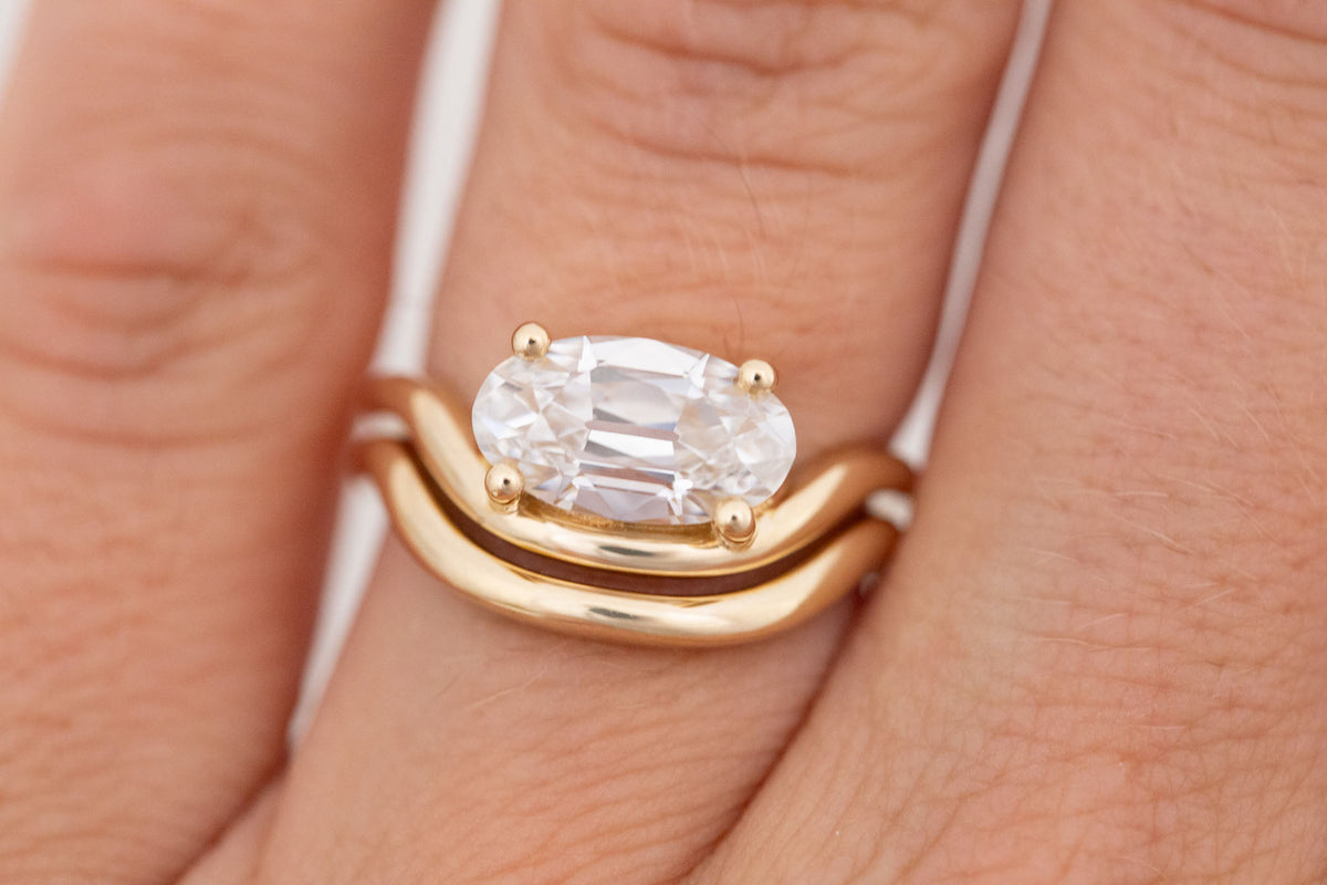 Hayes Ring | Lab Moval Solitaire + Double Curved Band Engagement Ring 2.33 ct | 14k Recycled Gold | One of a Kind