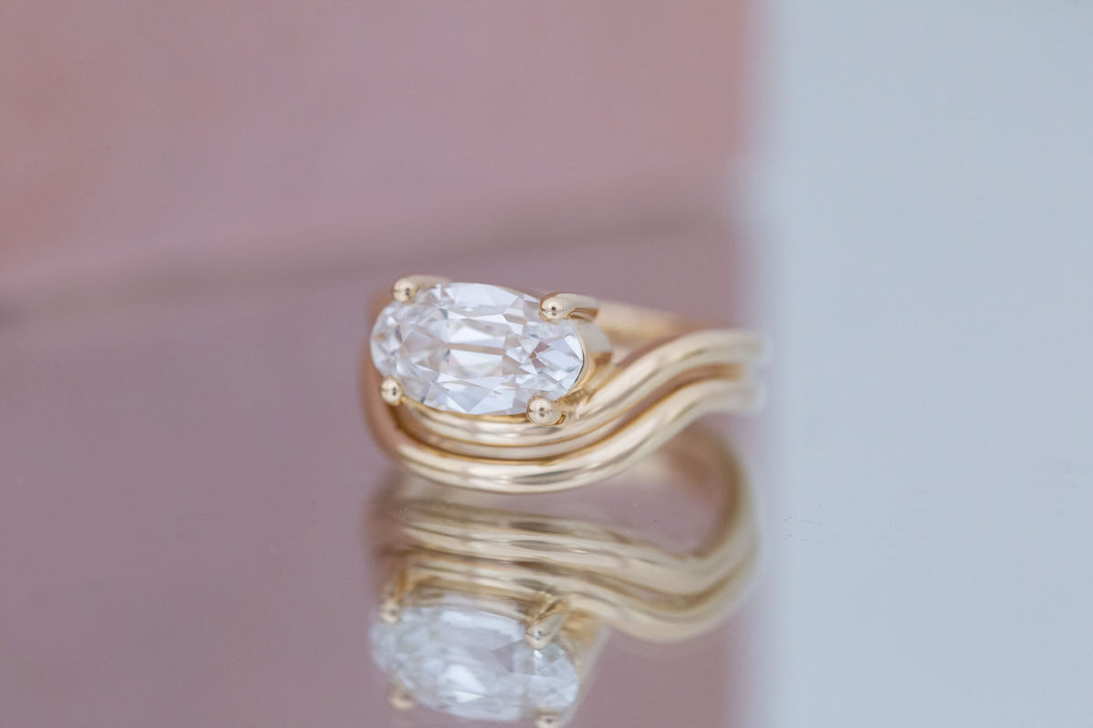 Hayes Ring | Lab Moval Solitaire + Double Curved Band Engagement Ring 2.33 ct | 14k Recycled Gold | One of a Kind