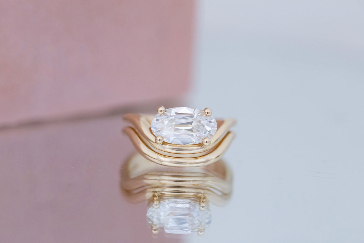 Hayes Ring | Lab Moval Solitaire + Double Curved Band Engagement Ring 2.33 ct | 14k Recycled Gold | One of a Kind