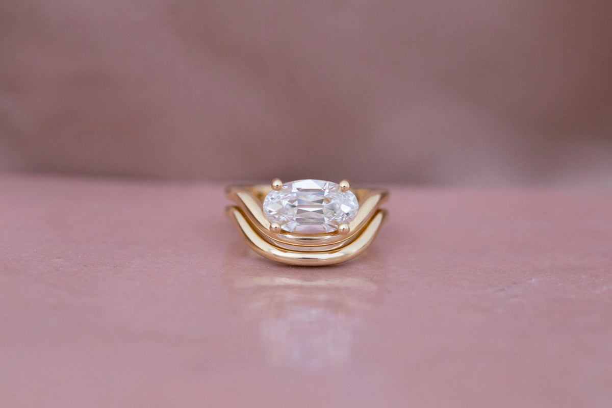 Hayes Ring | Lab Moval Solitaire + Double Curved Band Engagement Ring 2.33 ct | 14k Recycled Gold | One of a Kind