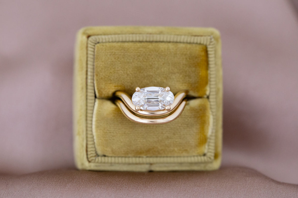 Hayes Ring | Lab Moval Solitaire + Double Curved Band Engagement Ring 2.33 ct | 14k Recycled Gold | One of a Kind