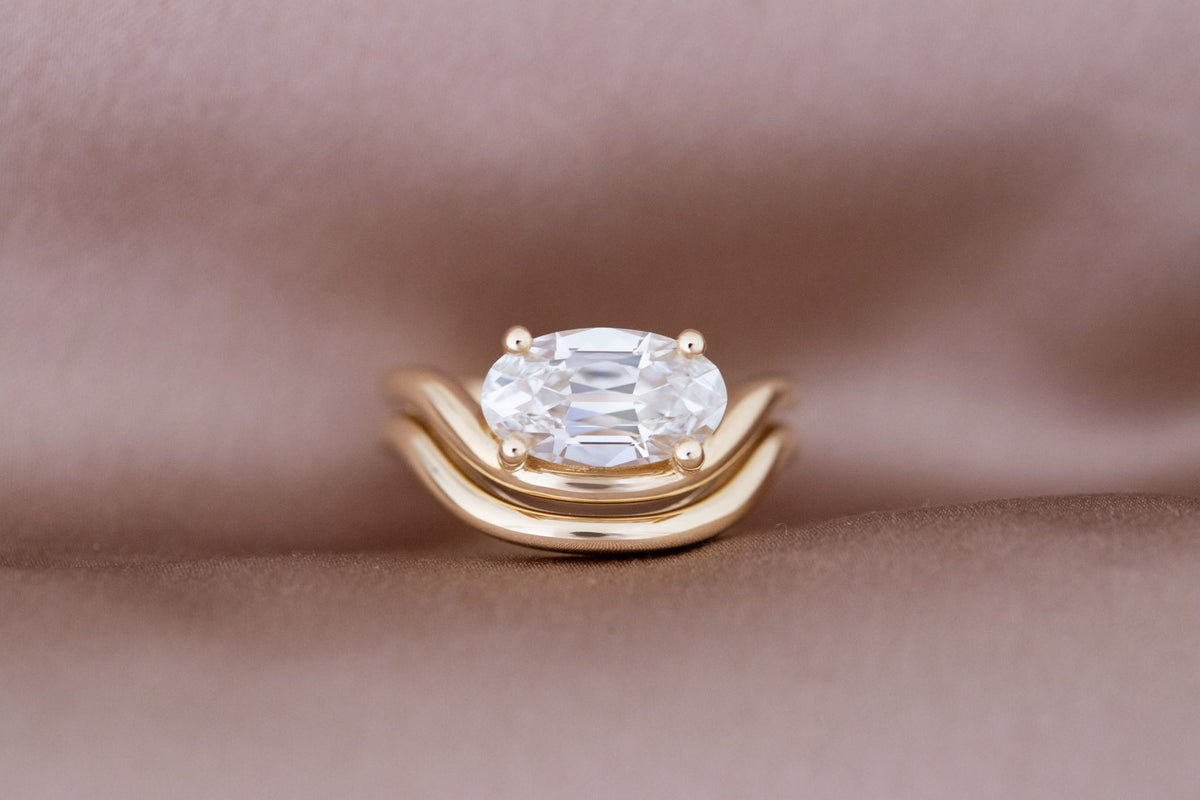 Hayes Ring | Lab Moval Solitaire + Double Curved Band Engagement Ring 2.33 ct | 14k Recycled Gold | One of a Kind