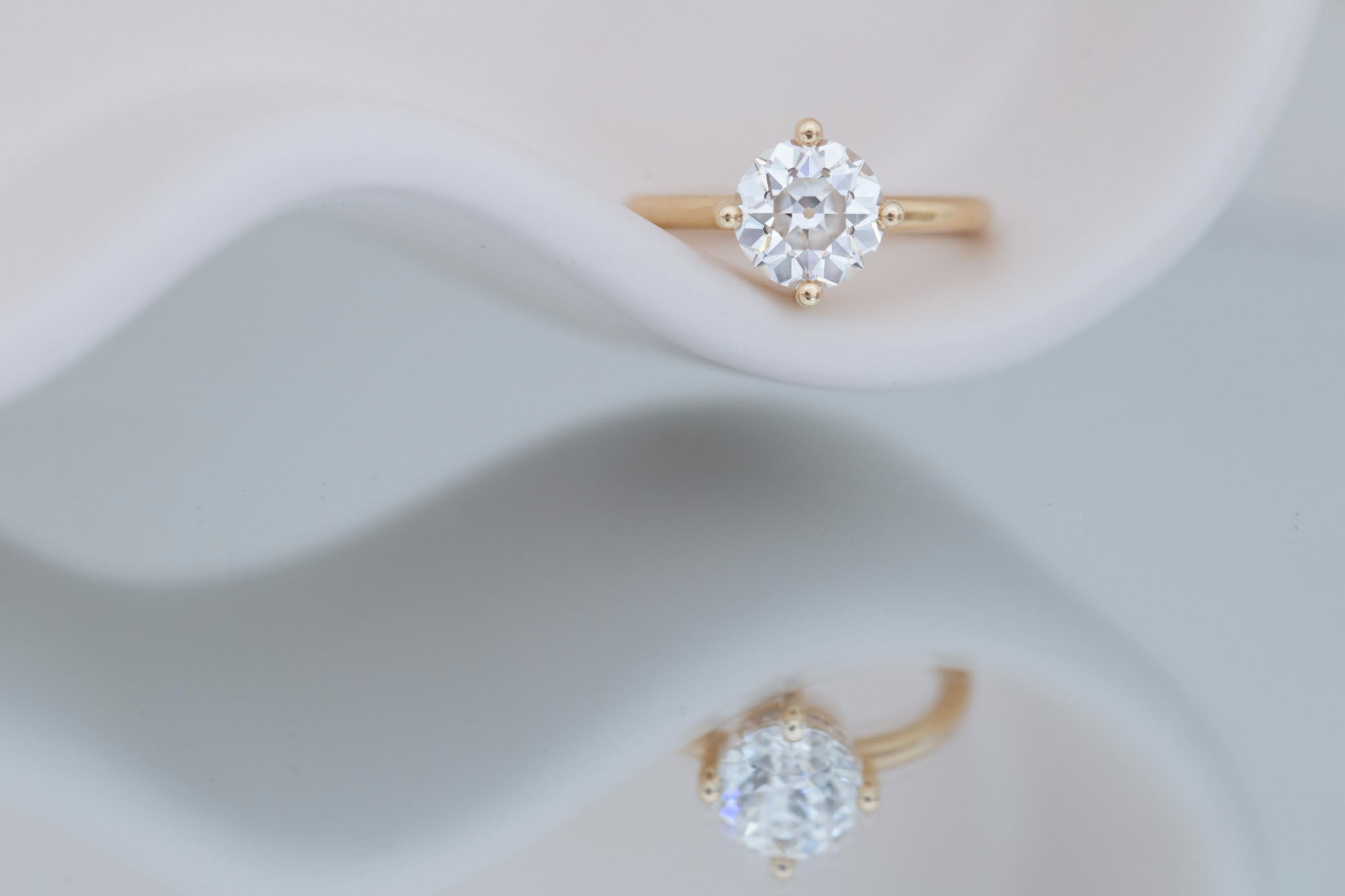 Leta Ring | Lab Antique Old European Cut Diamond Compass Set Solitaire Engagement Ring 2.33 ct | 14k Recycled Gold | One of a Kind