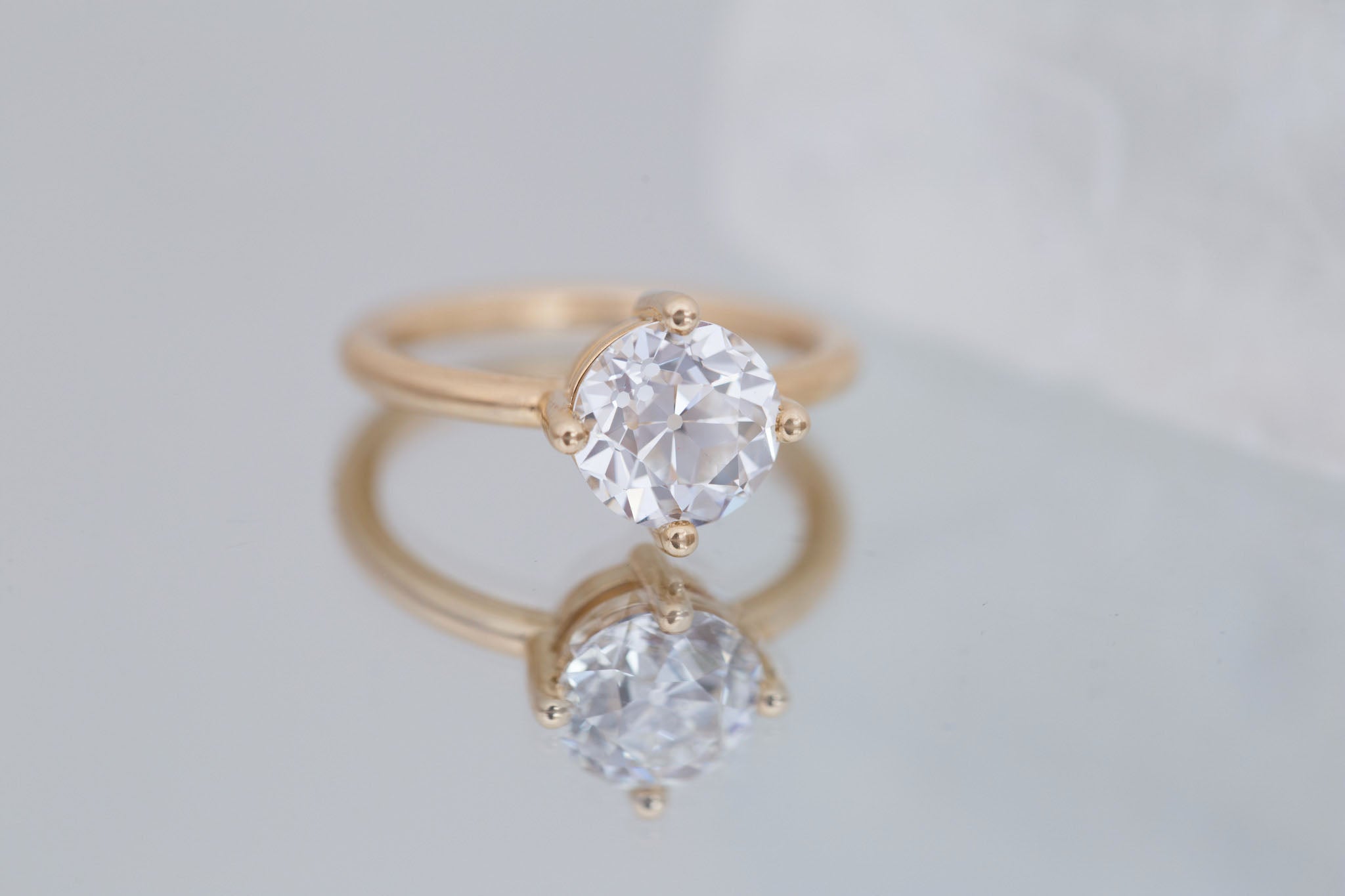 Leta Ring | Lab Antique Old European Cut Diamond Compass Set Solitaire Engagement Ring 2.33 ct | 14k Recycled Gold | One of a Kind