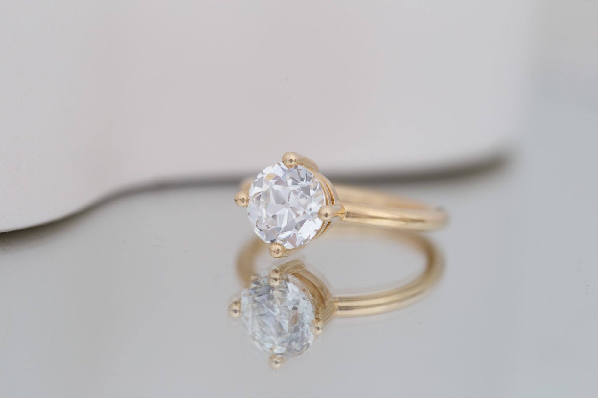 Leta Ring | Lab Antique Old European Cut Diamond Compass Set Solitaire Engagement Ring 2.33 ct | 14k Recycled Gold | One of a Kind