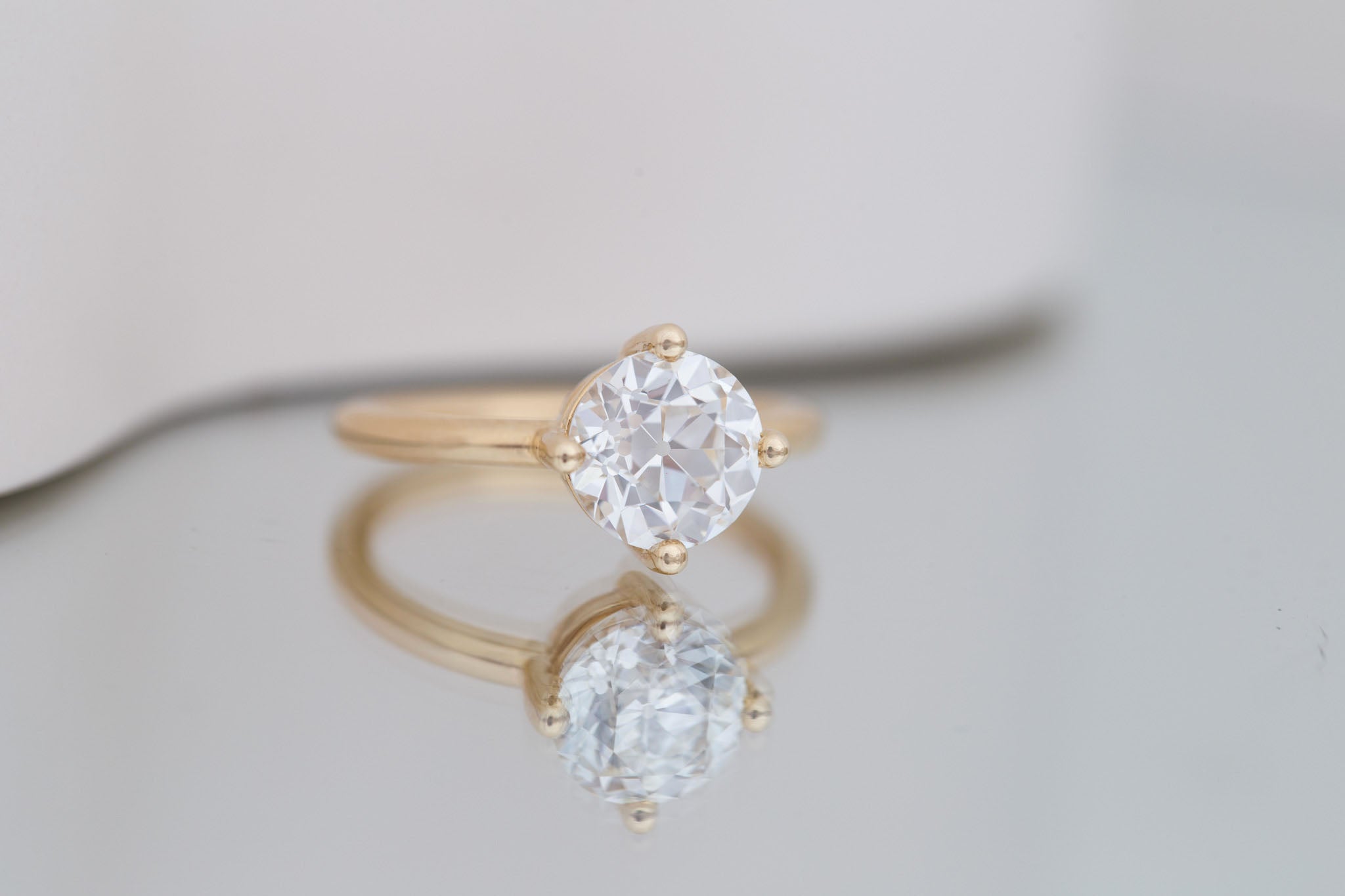 Leta Ring | Lab Antique Old European Cut Diamond Compass Set Solitaire Engagement Ring 2.33 ct | 14k Recycled Gold | One of a Kind