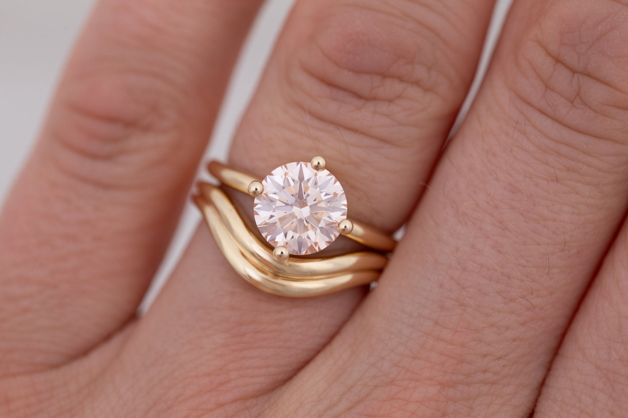 Leta Ring | Lab Pink Round Diamond Compass Set Solitaire Engagement Ring 2.36 ct | 14k Recycled Gold | One of a Kind