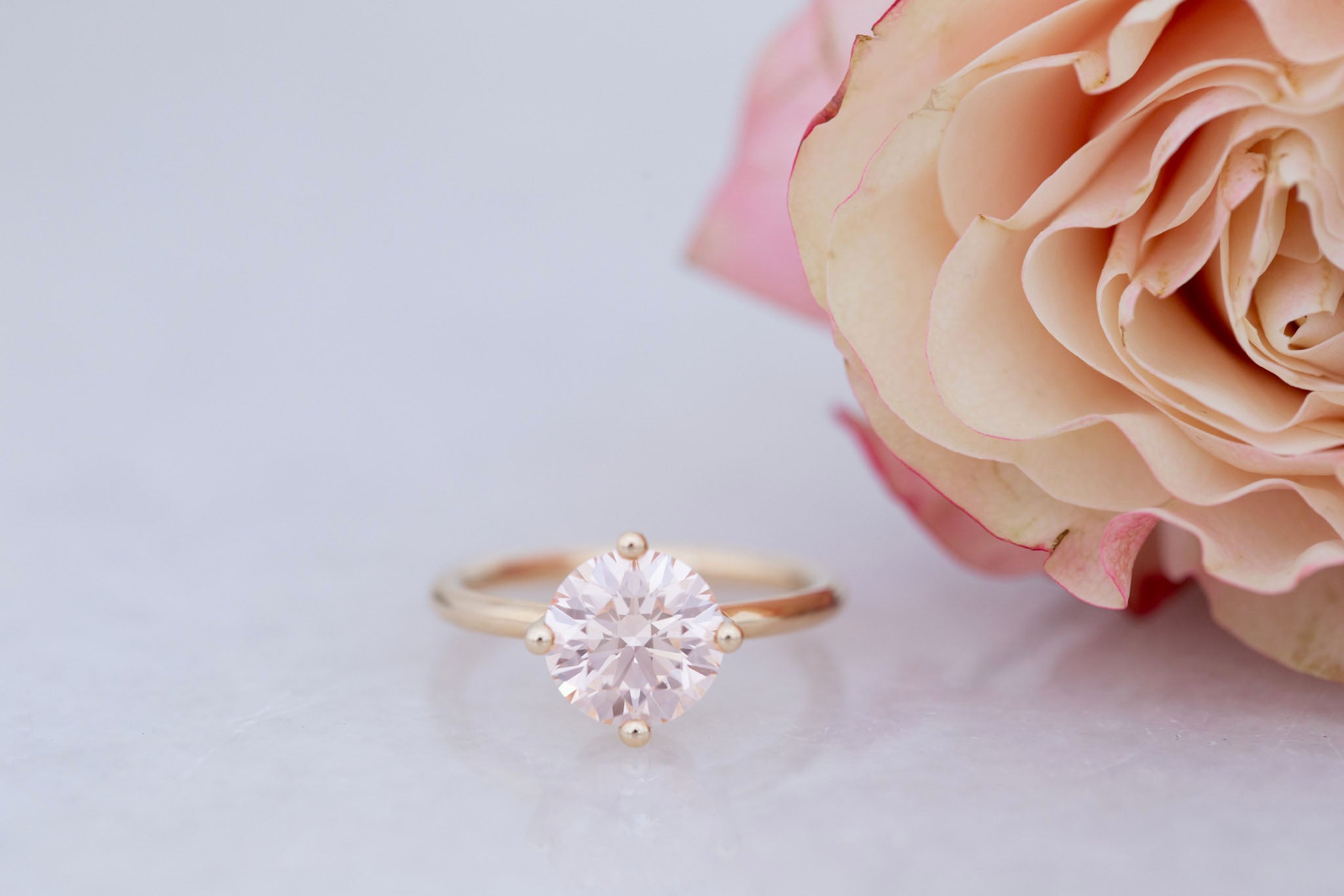 Leta Ring | Lab Pink Round Diamond Compass Set Solitaire Engagement Ring 2.36 ct | 14k Recycled Gold | One of a Kind