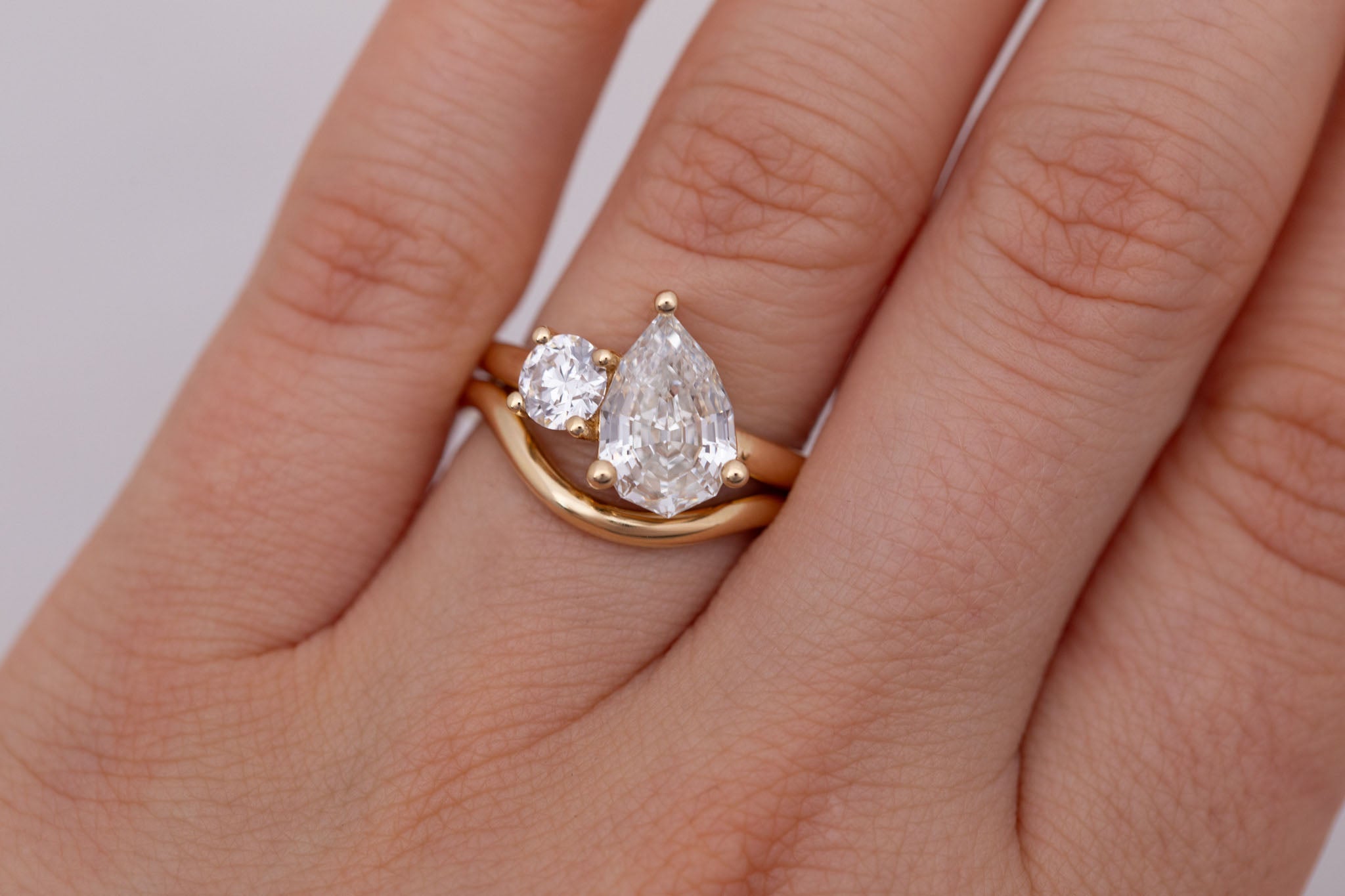 Liana Ring | Lab Pear Cut Diamond + Lab Old European Cut Diamond Engagement Ring 2.51 ct | 14k Recycled Gold | One of a Kind