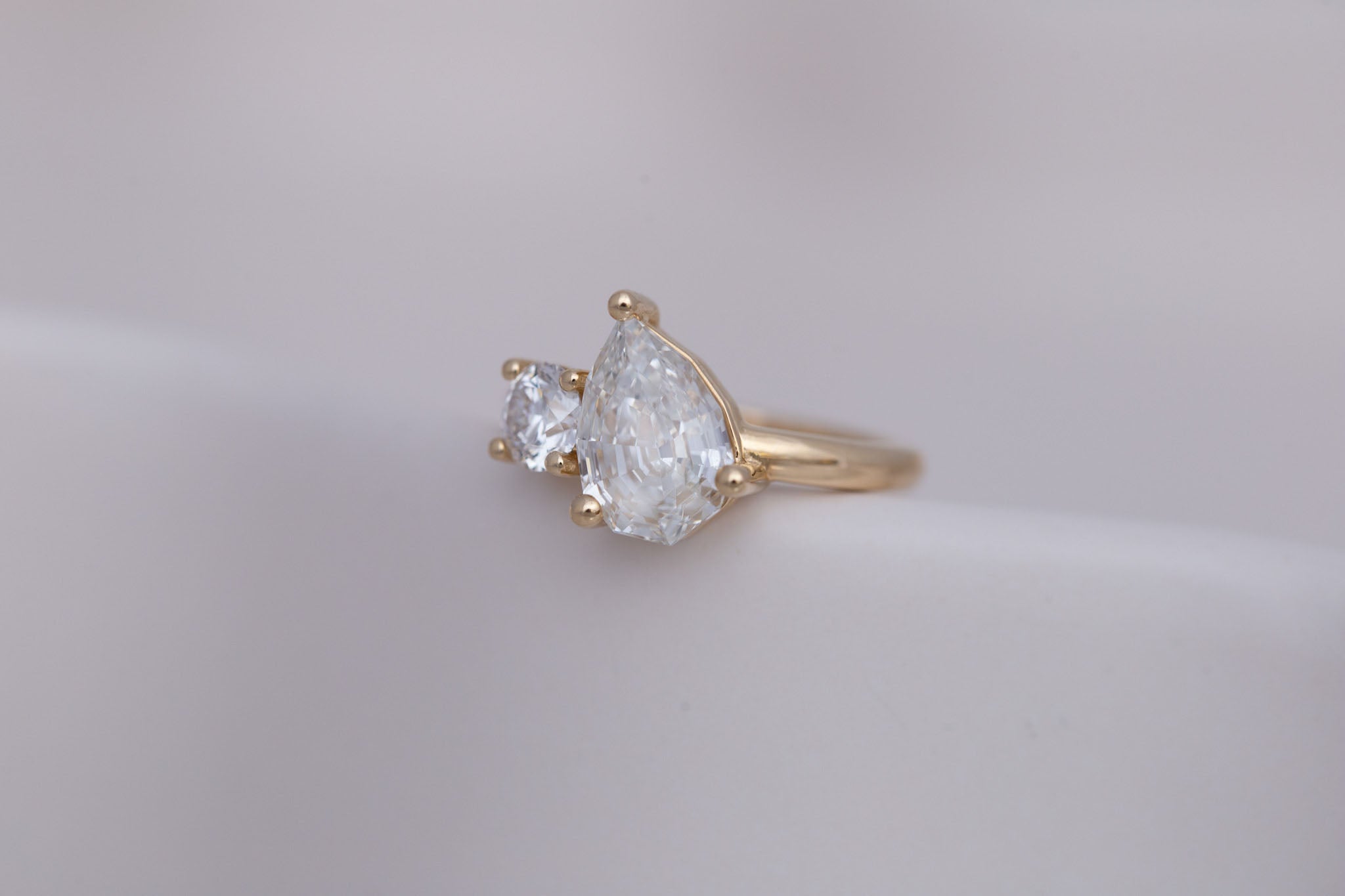 Liana Ring | Lab Pear Cut Diamond + Lab Old European Cut Diamond Engagement Ring 2.51 ct | 14k Recycled Gold | One of a Kind
