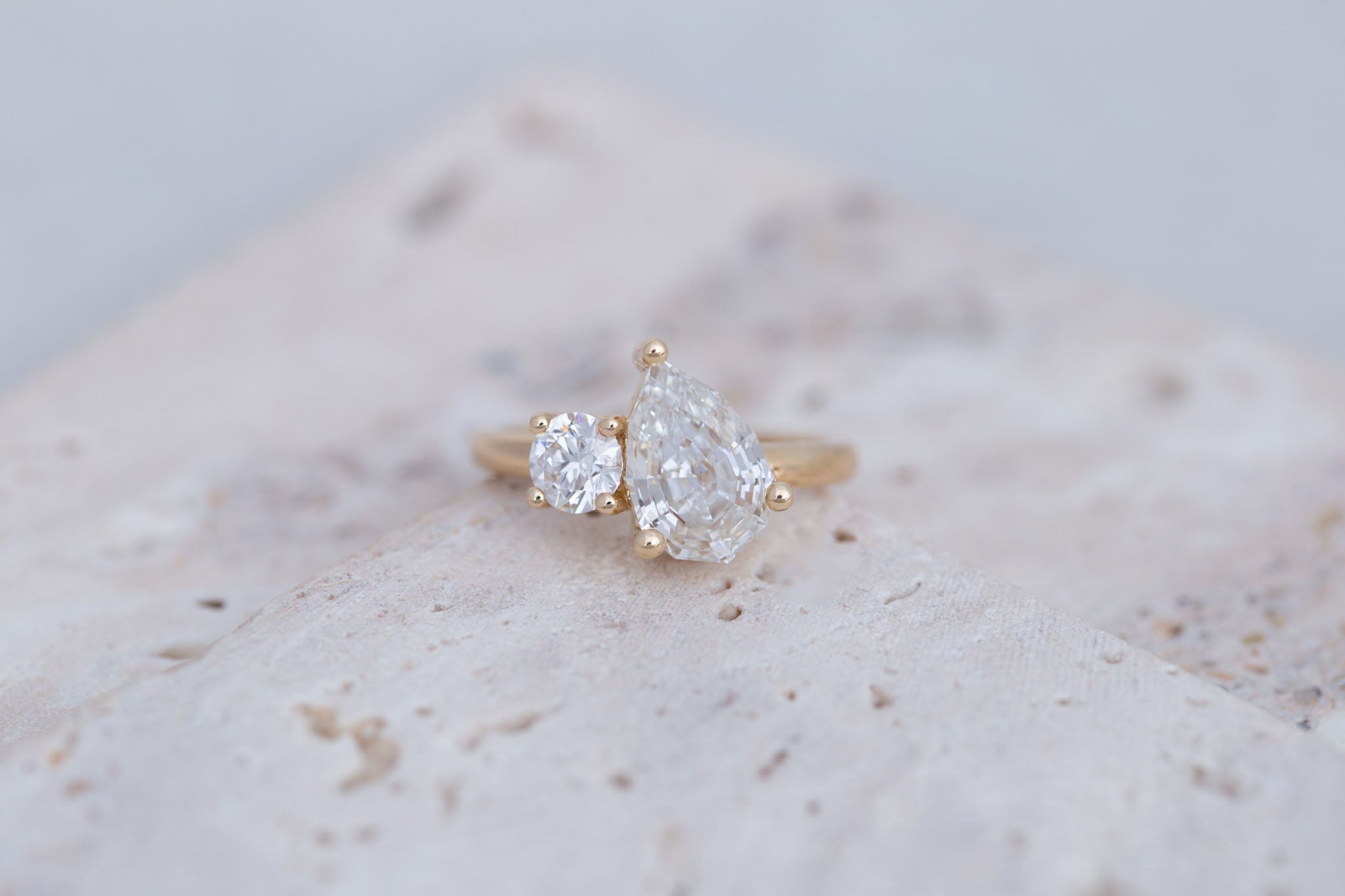 Liana Ring | Lab Pear Cut Diamond + Lab Old European Cut Diamond Engagement Ring 2.51 ct | 14k Recycled Gold | One of a Kind