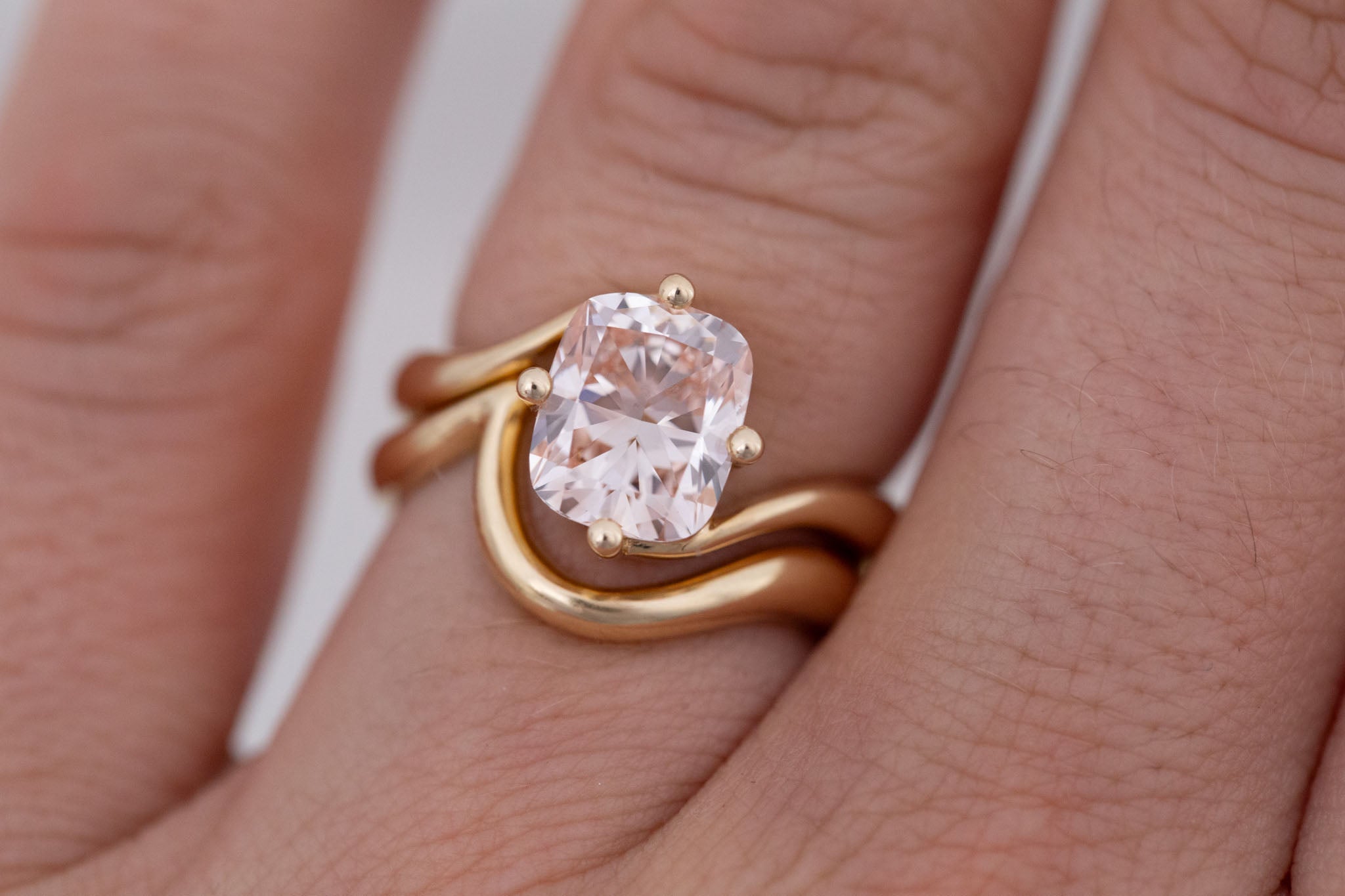 Marin Ring | Lab Pink Diamond Cushion Cut Bypass Engagement Ring 2.52 ct | 14k Recycled Gold | One of a Kind