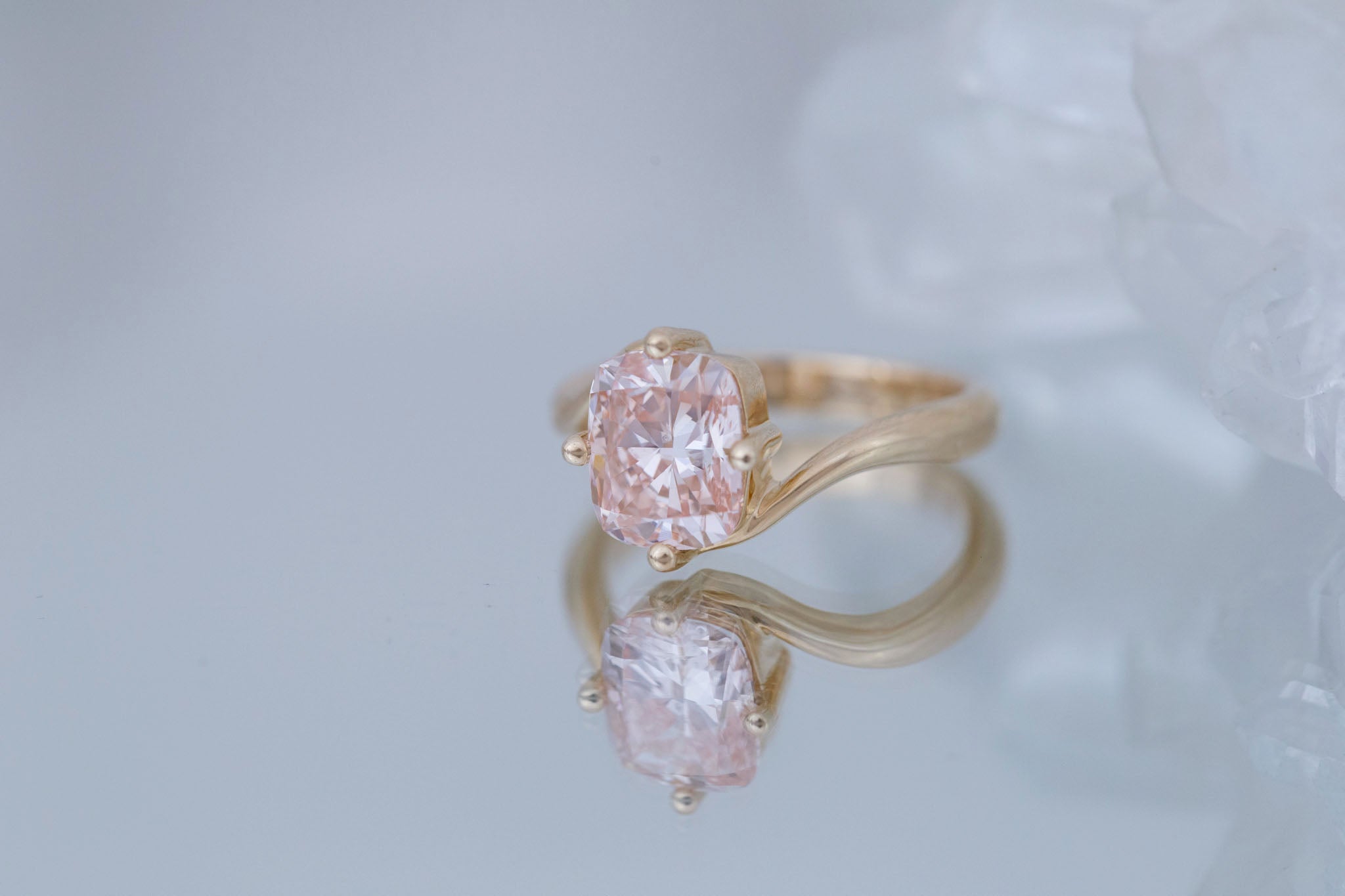 Marin Ring | Lab Pink Diamond Cushion Cut Bypass Engagement Ring 2.52 ct | 14k Recycled Gold | One of a Kind