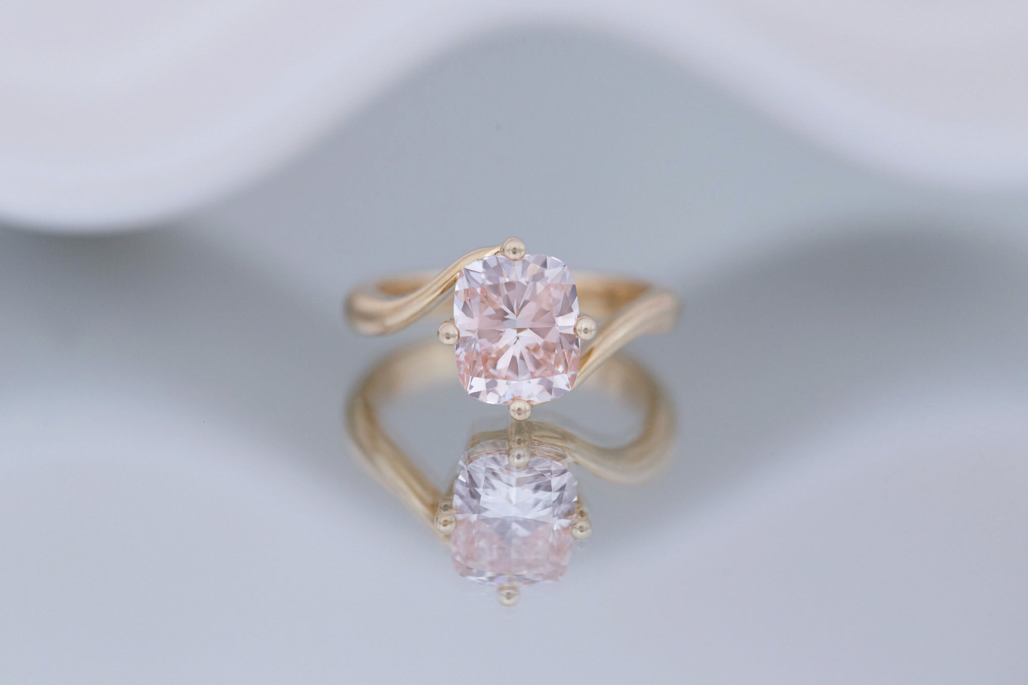 Marin Ring | Lab Pink Diamond Cushion Cut Bypass Engagement Ring 2.52 ct | 14k Recycled Gold | One of a Kind