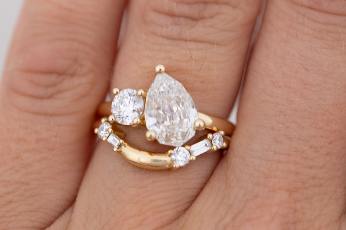 Liana Ring | Lab Pear Cut + Round Diamond Engagement Ring 2.54 ct | 14k Recycled Gold | One of a Kind