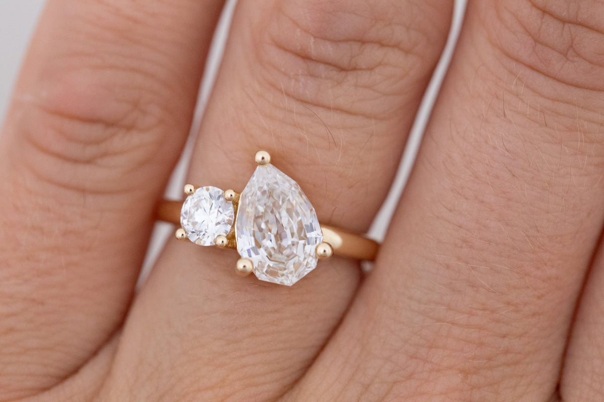 Liana Ring | Lab Pear Cut + Round Diamond Engagement Ring 2.54 ct | 14k Recycled Gold | One of a Kind