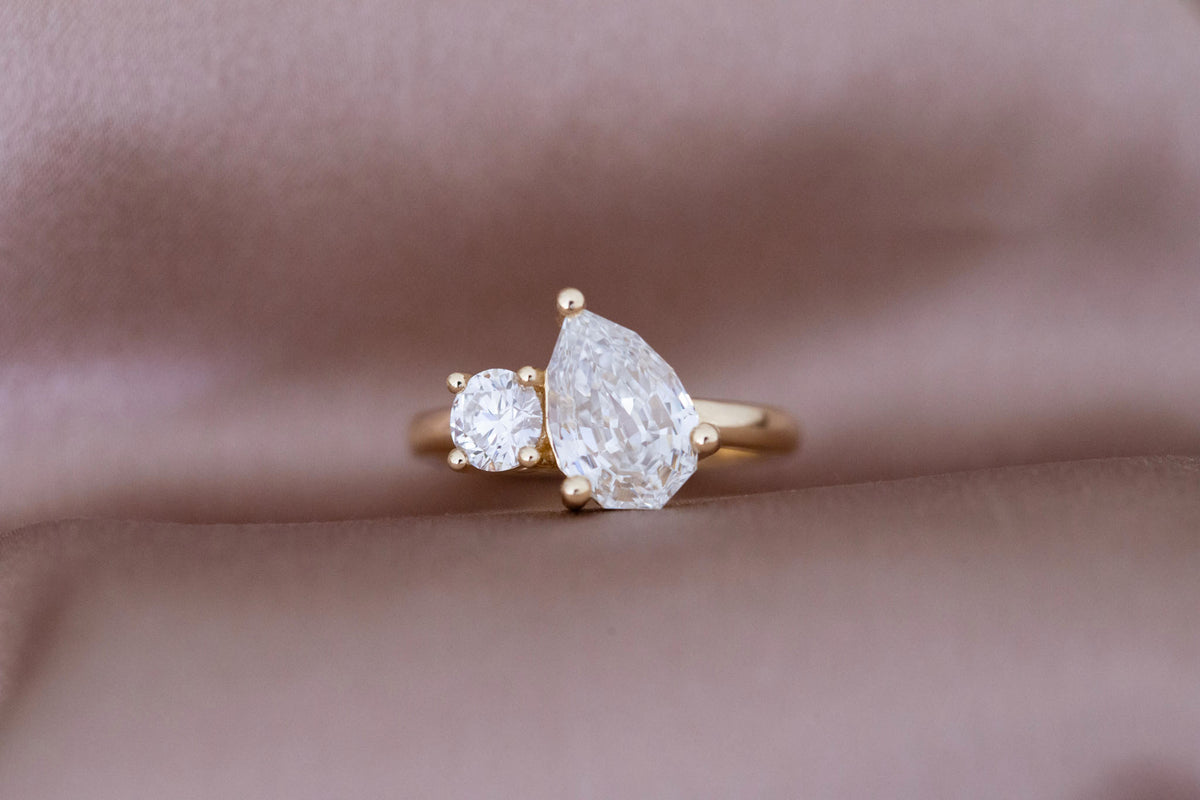 Liana Ring | Lab Pear Cut + Round Diamond Engagement Ring 2.54 ct | 14k Recycled Gold | One of a Kind