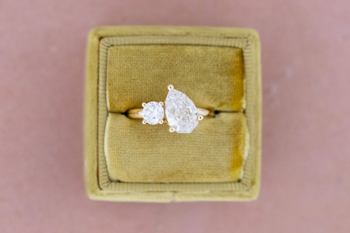 Liana Ring | Lab Pear Cut + Round Diamond Engagement Ring 2.54 ct | 14k Recycled Gold | One of a Kind