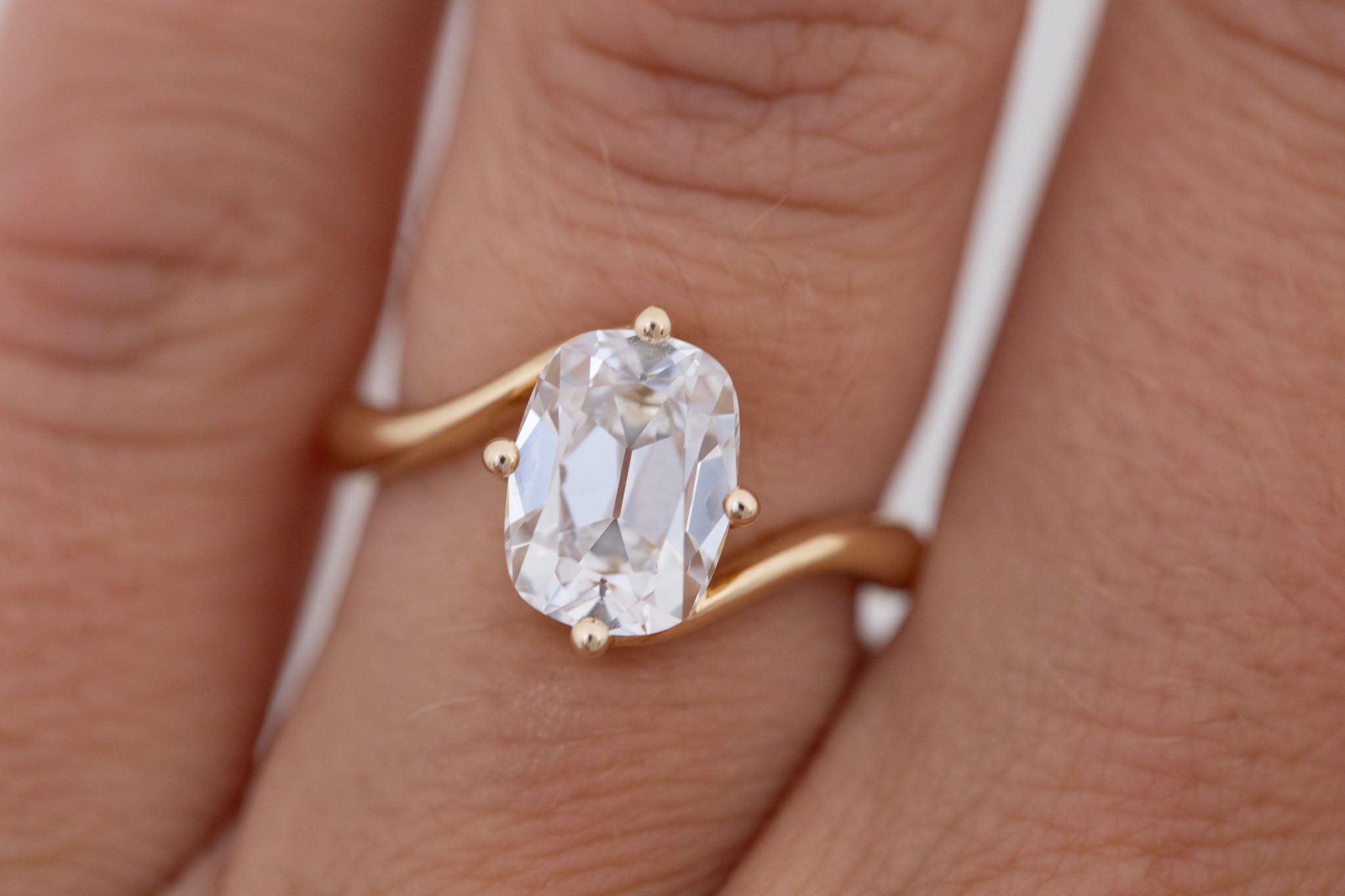 Marin Ring | Lab Cushion Cut Bypass Engagement Ring 2.68 ct | 14k Recycled Gold | One of a Kind