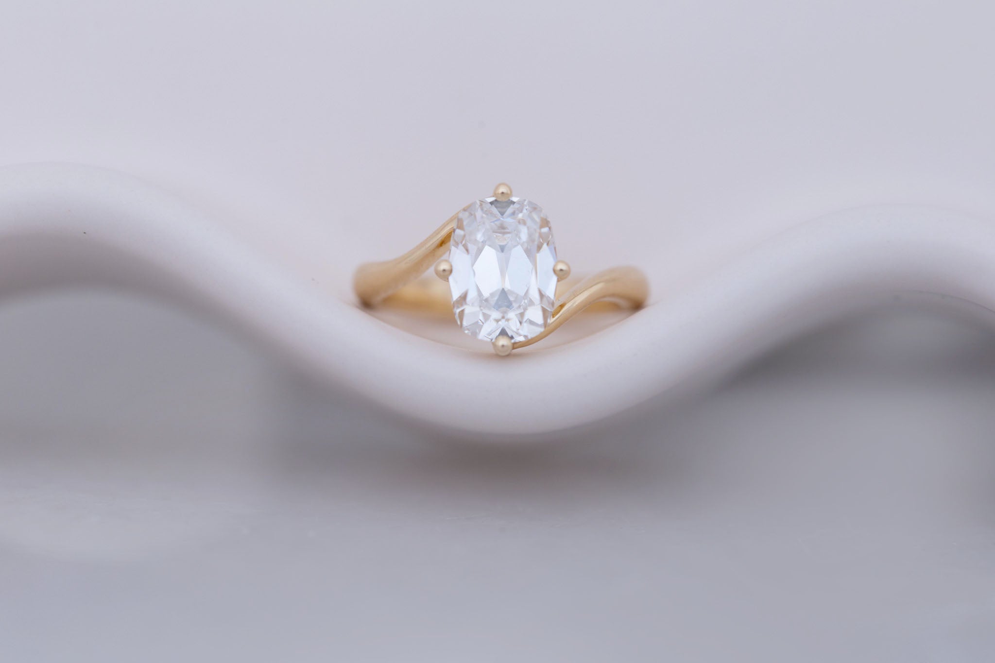 Marin Ring | Lab Cushion Cut Bypass Engagement Ring 2.68 ct | 14k Recycled Gold | One of a Kind