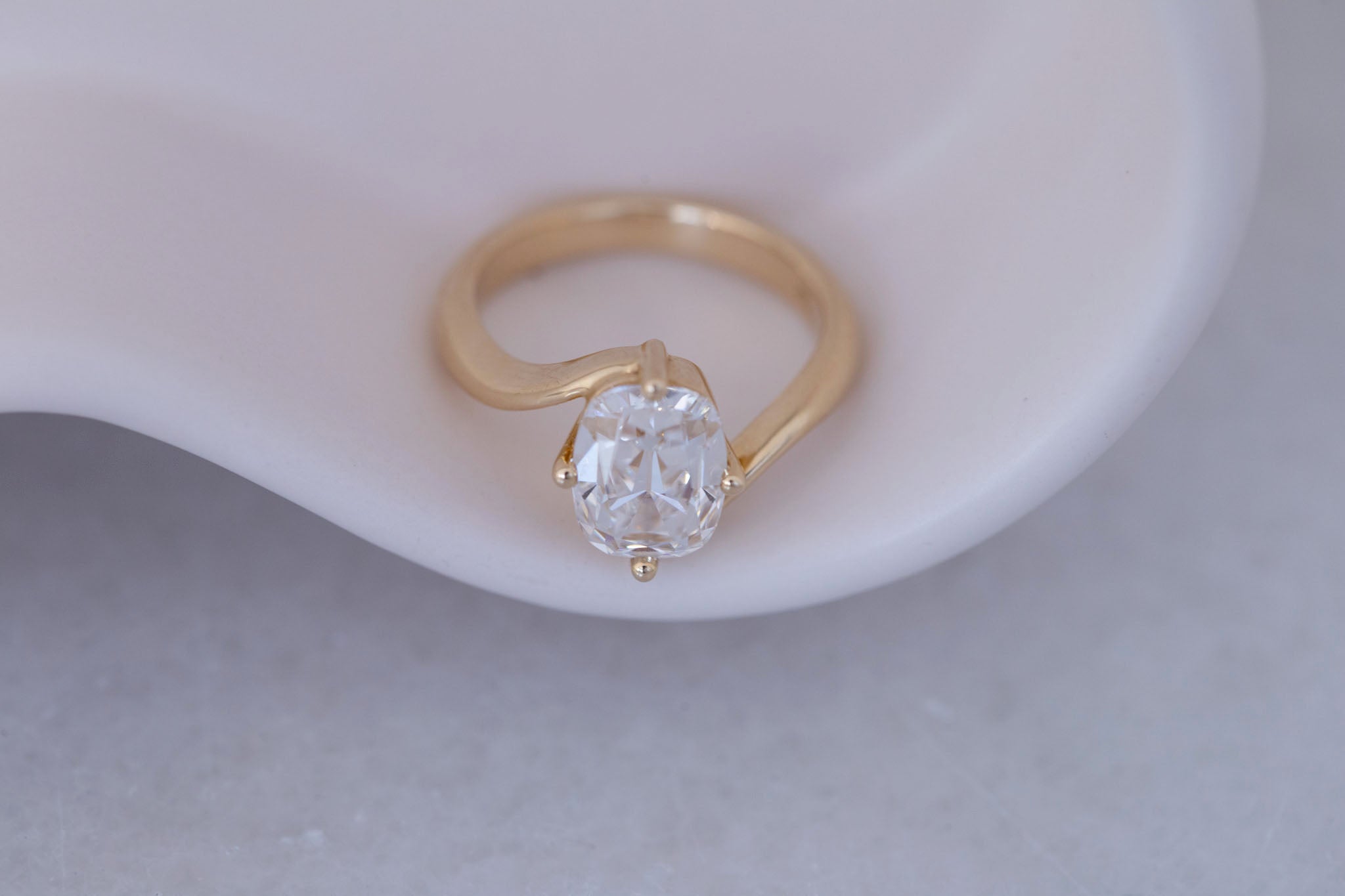 Marin Ring | Lab Cushion Cut Bypass Engagement Ring 2.68 ct | 14k Recycled Gold | One of a Kind