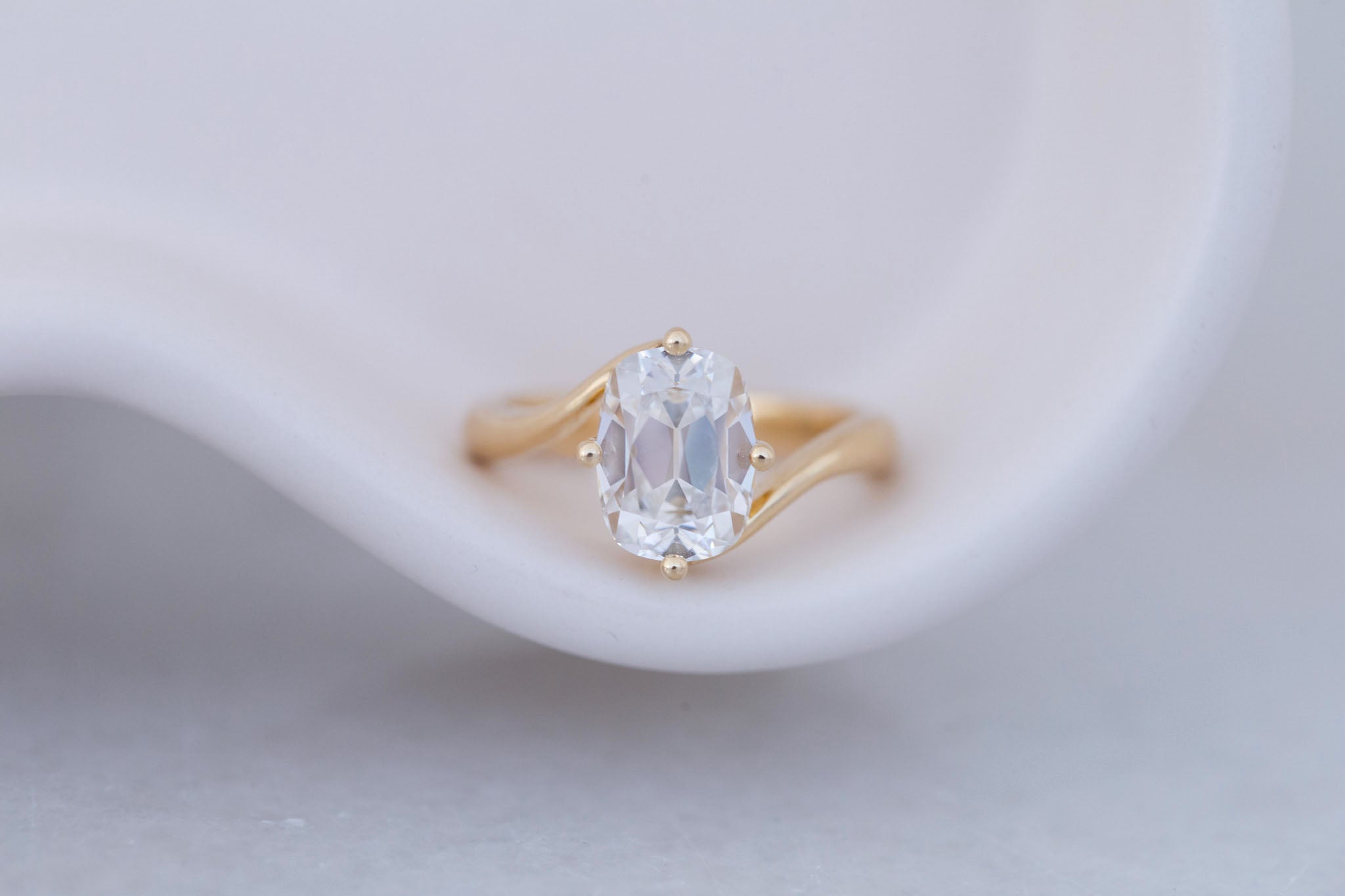Marin Ring | Lab Cushion Cut Bypass Engagement Ring 2.68 ct | 14k Recycled Gold | One of a Kind