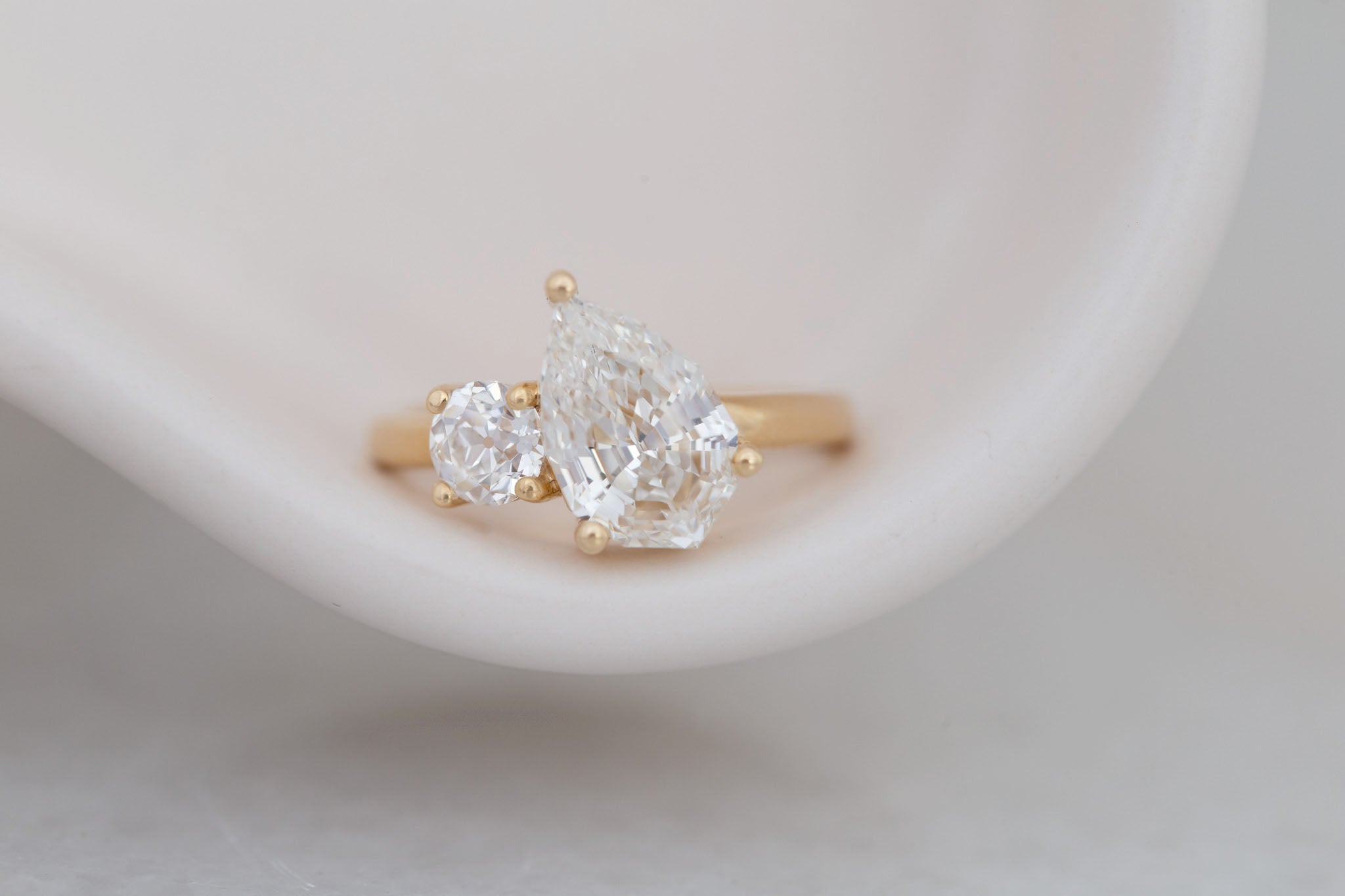 Liana Ring | Lab Pear Cut Diamond + Lab Old European Cut Diamond Engagement Ring 2.71 ct | 14k Recycled Gold | One of a Kind