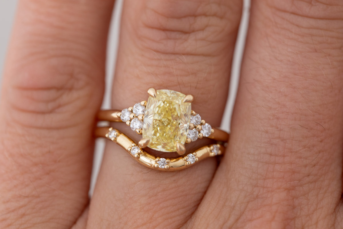 Verona Ring | Lab Yellow Cushion Cut Diamond + Round Diamond Accents Engagement Ring 2.75 ct | 14k Recycled Gold | One of a Kind