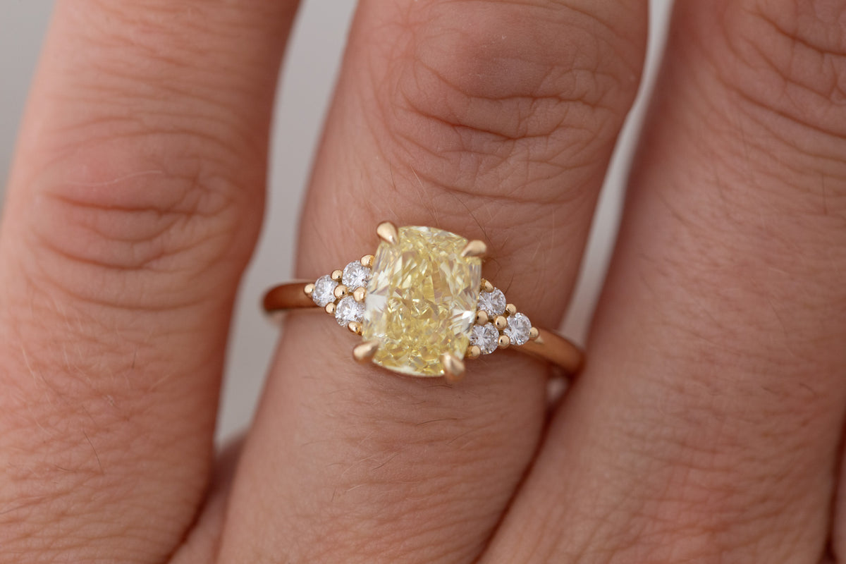 Verona Ring | Lab Yellow Cushion Cut Diamond + Round Diamond Accents Engagement Ring 2.75 ct | 14k Recycled Gold | One of a Kind