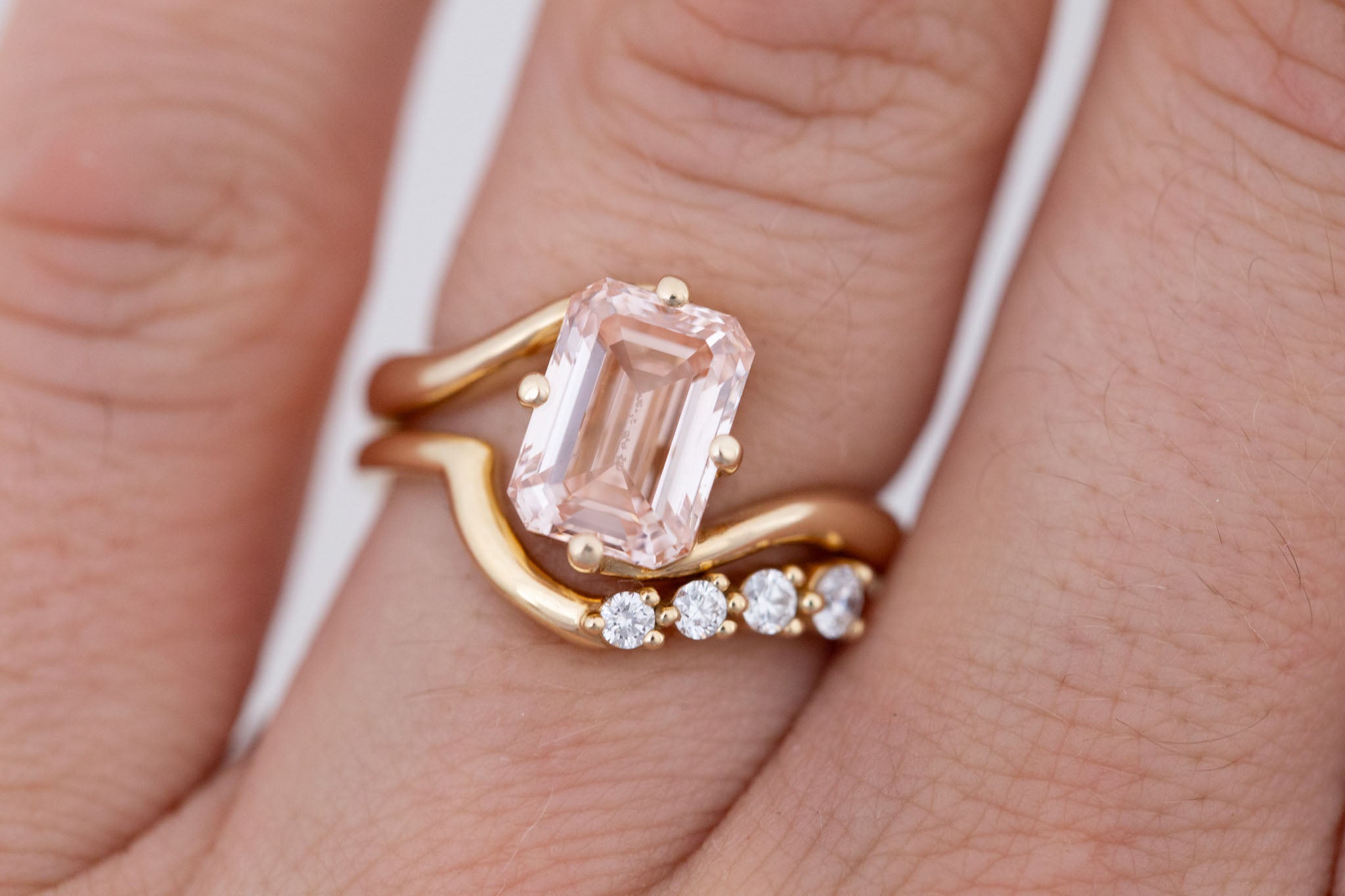 Marin Ring | Lab Pink Diamond Emerald Cut Bypass Engagement Ring 2.81 ct | 14k Recycled Gold | One of a Kind