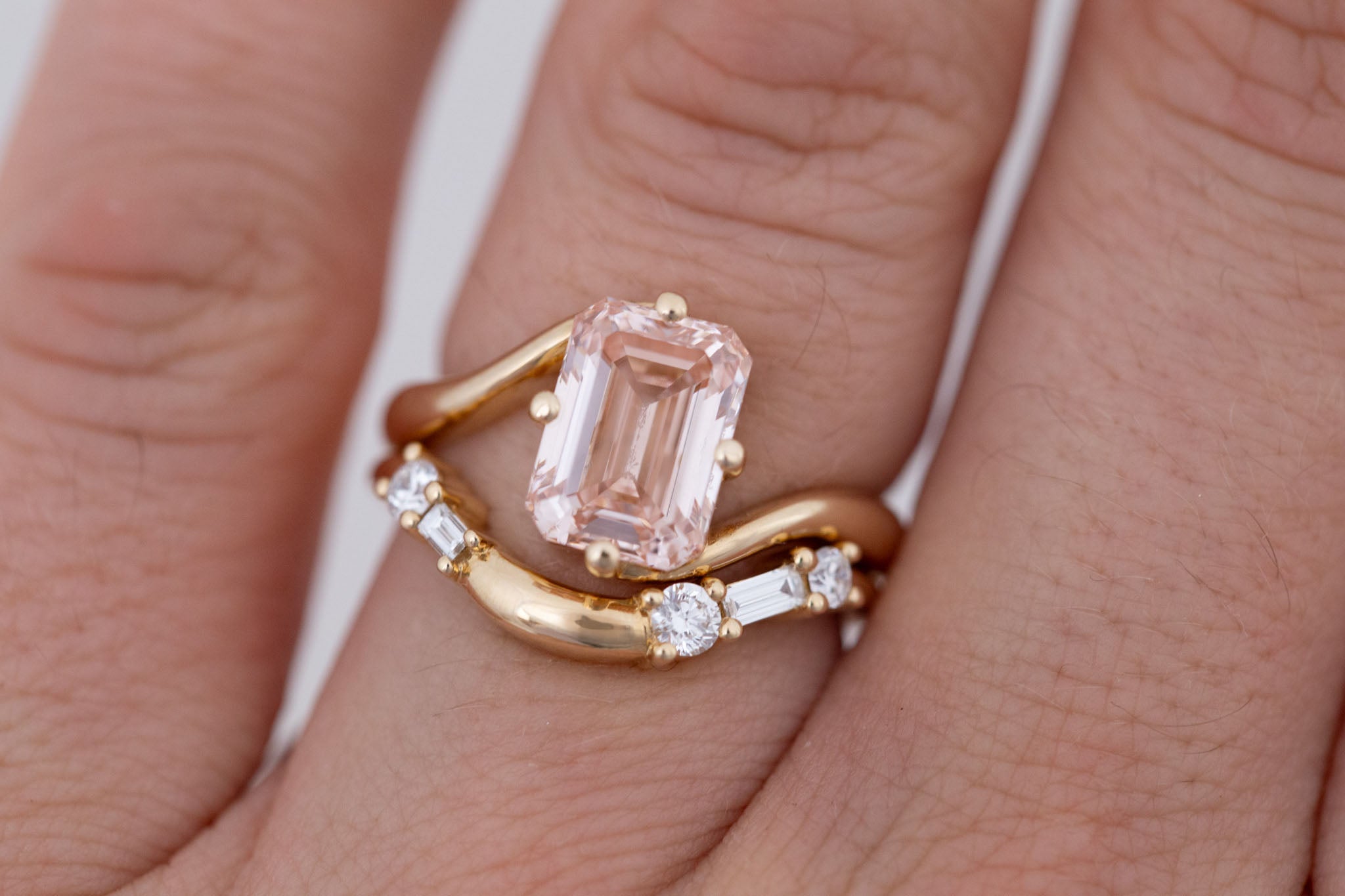 Marin Ring | Lab Pink Diamond Emerald Cut Bypass Engagement Ring 2.81 ct | 14k Recycled Gold | One of a Kind
